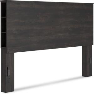 Signature Design by Ashley Toretto Rustic Bookcase Headboard with USB Charging Ports ONLY, King, Black & Gray