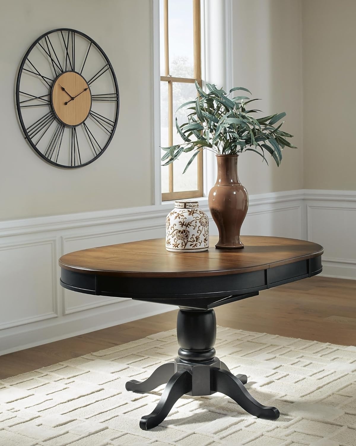 image:imageSignature Design by Ashley Phillinger Casual Dining Butterfly Extension Table Seats up to 6 Medium Brown amp Black