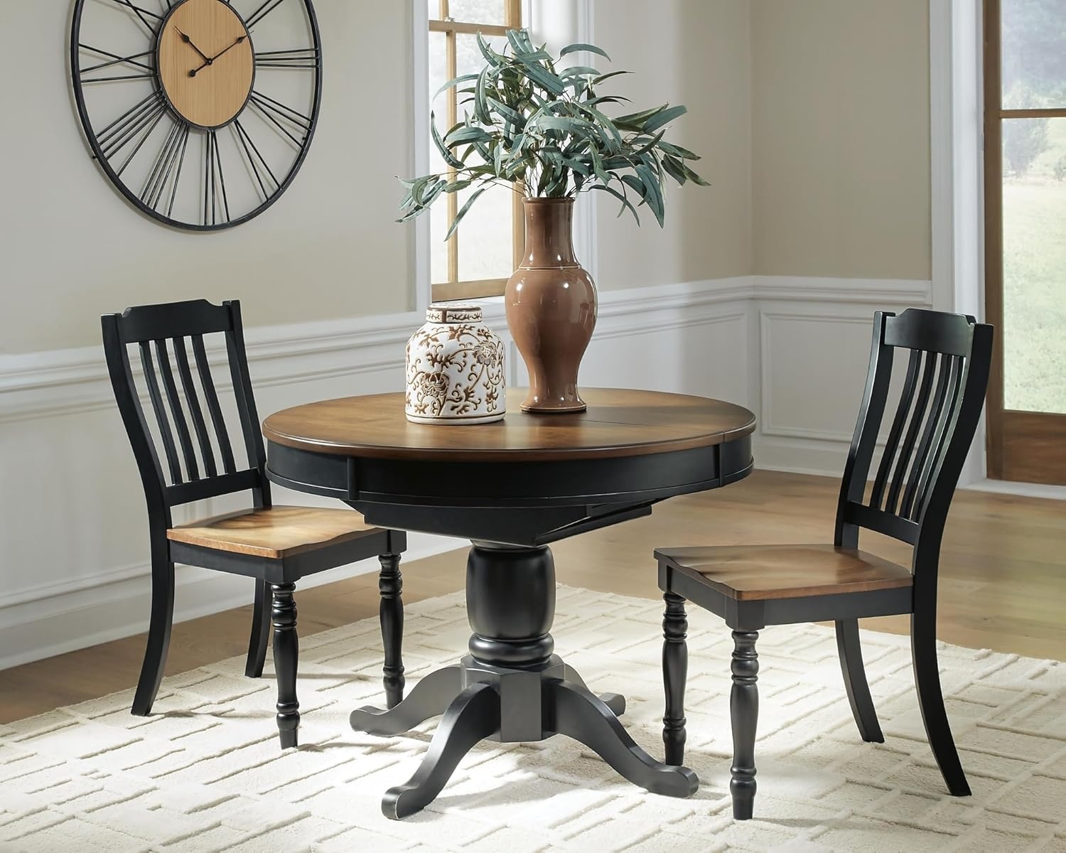 image:imageSignature Design by Ashley Phillinger Casual Dining Butterfly Extension Table Seats up to 6 Medium Brown amp Black