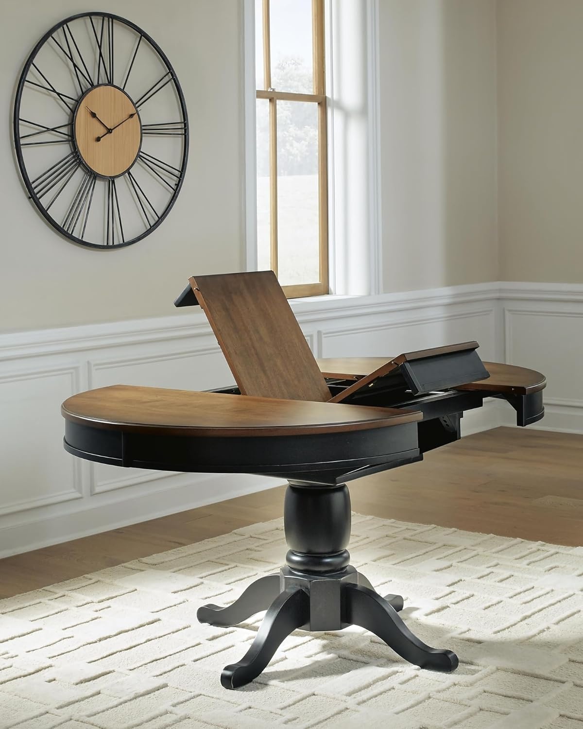 image:imageSignature Design by Ashley Phillinger Casual Dining Butterfly Extension Table Seats up to 6 Medium Brown amp Black