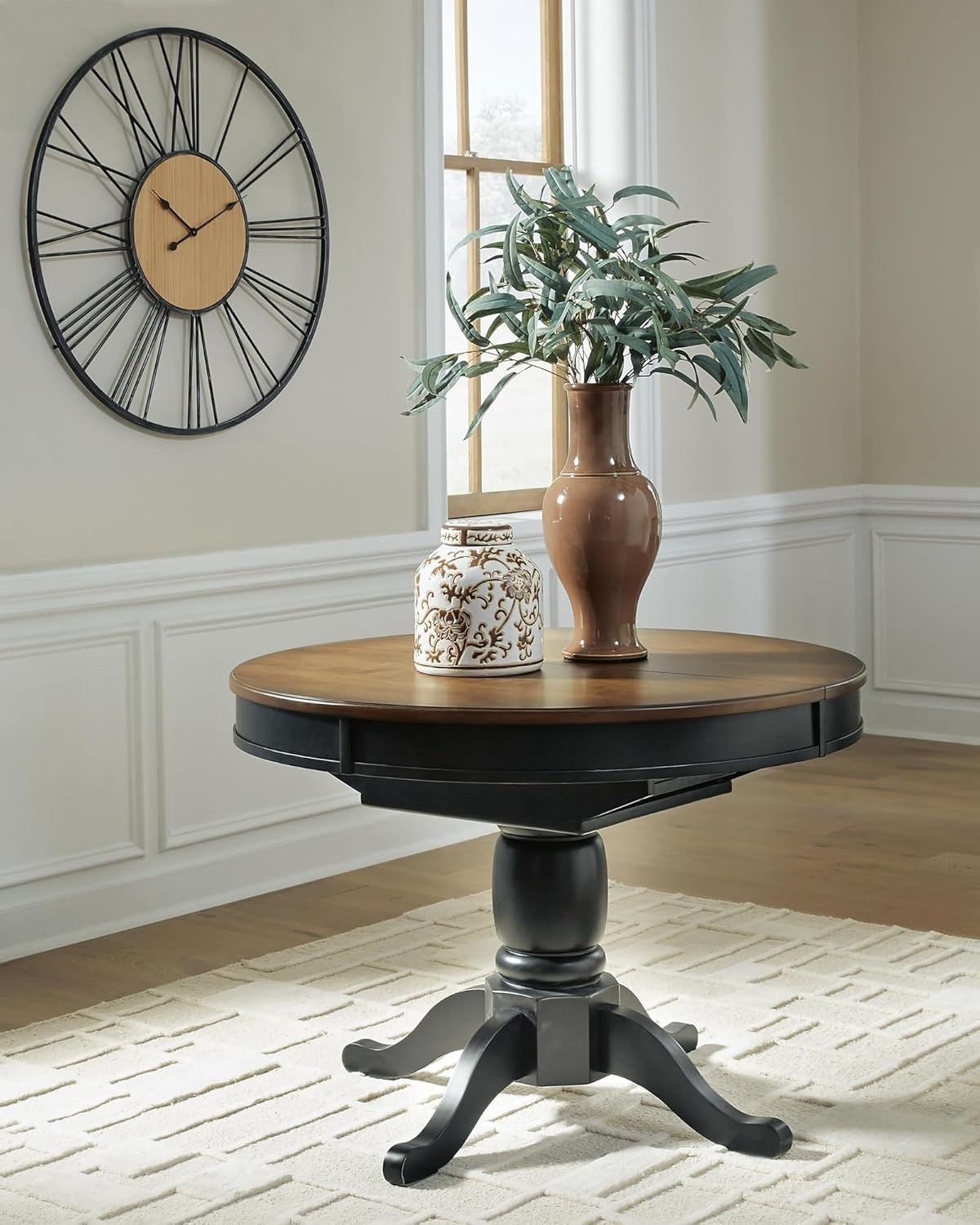 image:imageSignature Design by Ashley Phillinger Casual Dining Butterfly Extension Table Seats up to 6 Medium Brown amp Black