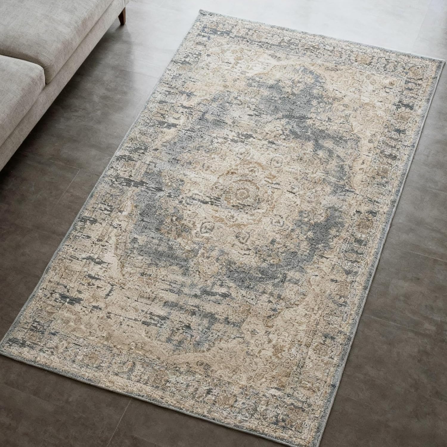 image:imageSignature Design by Ashley South Traditional 5 x 7 ft Low Pile Faded Motif Effect Area Rug Blue amp Beige0 x 120 Rectangular