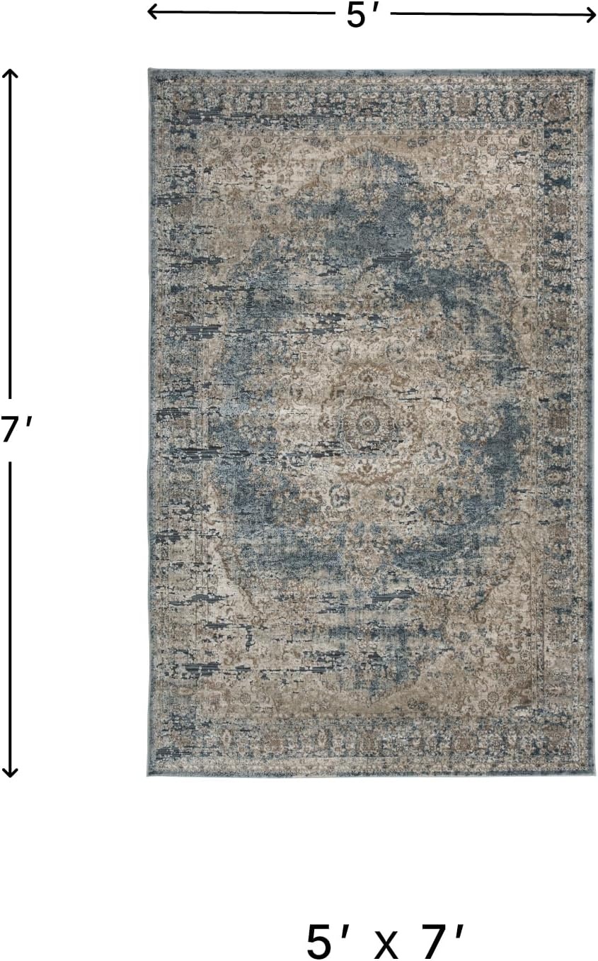 image:imageSignature Design by Ashley South Traditional 5 x 7 ft Low Pile Faded Motif Effect Area Rug Blue amp Beige0 x 120 Rectangular
