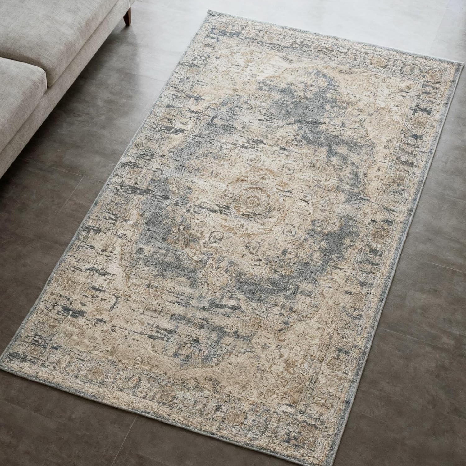 image:imageSignature Design by Ashley South Traditional 5 x 7 ft Low Pile Faded Motif Effect Area Rug Blue amp Beige8 x 10 Rectangular
