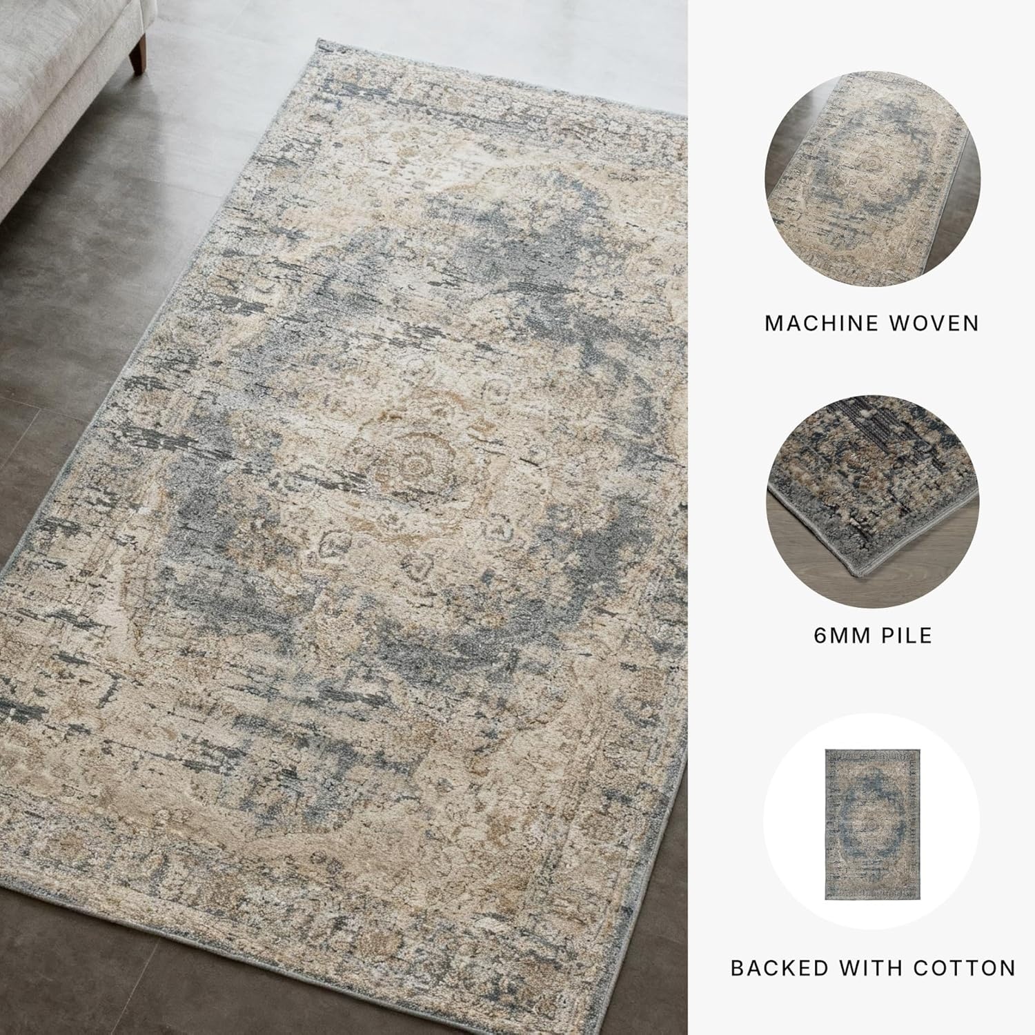image:imageSignature Design by Ashley South Traditional 5 x 7 ft Low Pile Faded Motif Effect Area Rug Blue amp Beige8 x 10 Rectangular