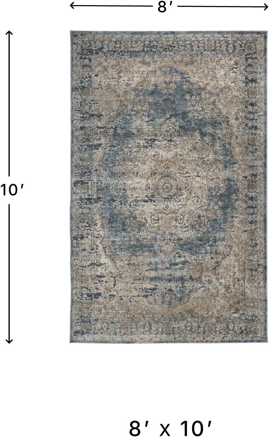 image:imageSignature Design by Ashley South Traditional 5 x 7 ft Low Pile Faded Motif Effect Area Rug Blue amp Beige8 x 10 Rectangular