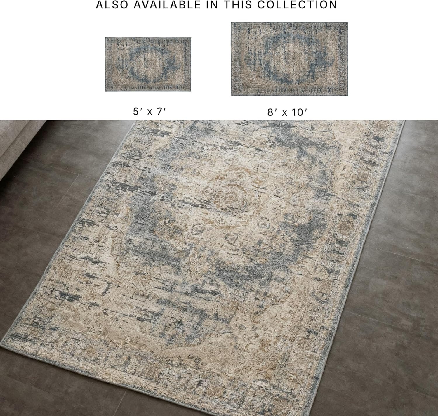 image:imageSignature Design by Ashley South Traditional 5 x 7 ft Low Pile Faded Motif Effect Area Rug Blue amp Beige8 x 10 Rectangular