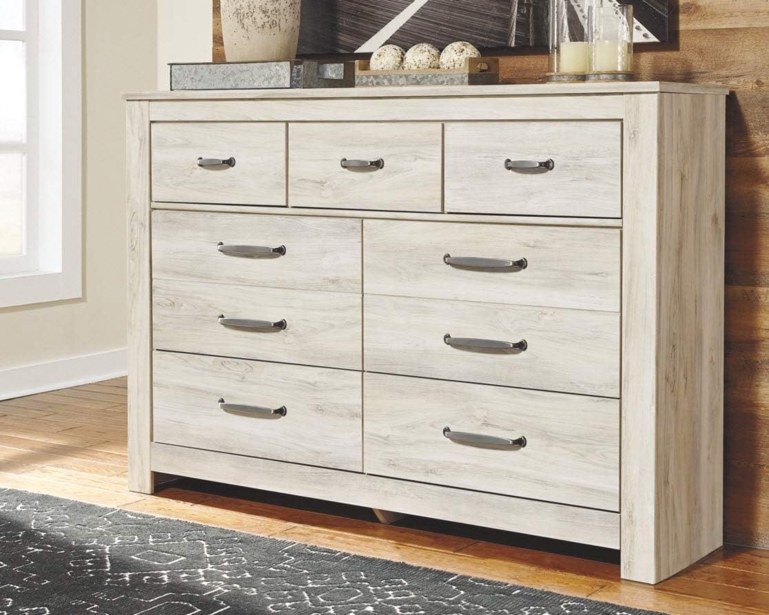 image:imageSignature Design by Ashley Bellaby Farmhouse 7 Drawer Dresser Whitewash and 1 Drawer Nightstand with Storage Cubby amp USB Charging Station WhitewashDresser Charging Station Whitewash