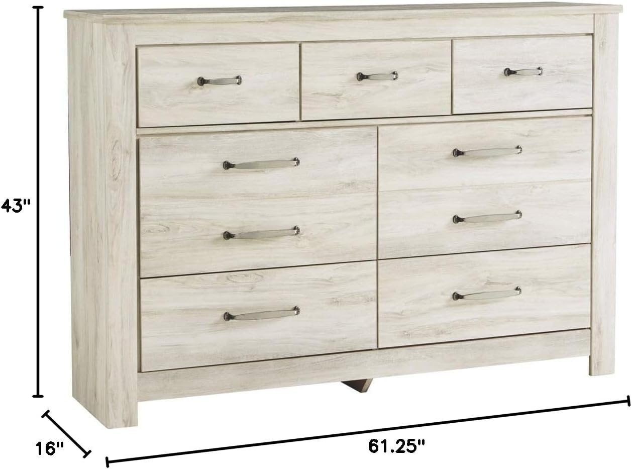 image:imageSignature Design by Ashley Bellaby Farmhouse 7 Drawer Dresser Whitewash and 1 Drawer Nightstand with Storage Cubby amp USB Charging Station WhitewashDresser Charging Station Whitewash
