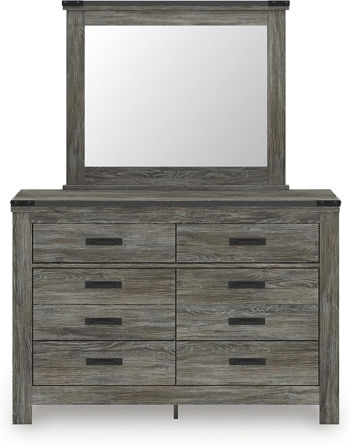 image:imageSignature Design by Ashley Frandern Dresser with Mirror 8 SmoothGliding Drawers Engineered Wood Storage for Bedroom Rustic Warm Gray Oak Grain 545 Wide