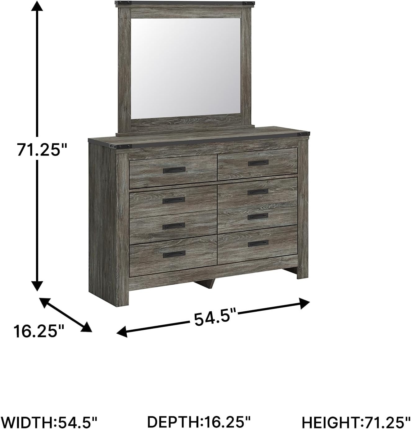 image:imageSignature Design by Ashley Frandern Dresser with Mirror 8 SmoothGliding Drawers Engineered Wood Storage for Bedroom Rustic Warm Gray Oak Grain 545 Wide
