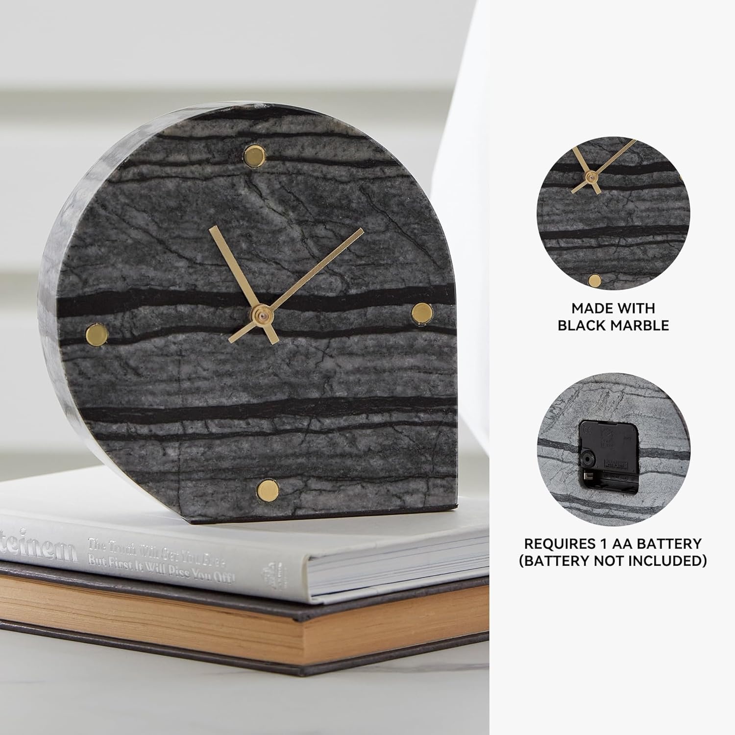 image:imageSignature Design by Ashley Janmour Minimalist Marble Analog Table Clock Set of 2 Black amp Gold