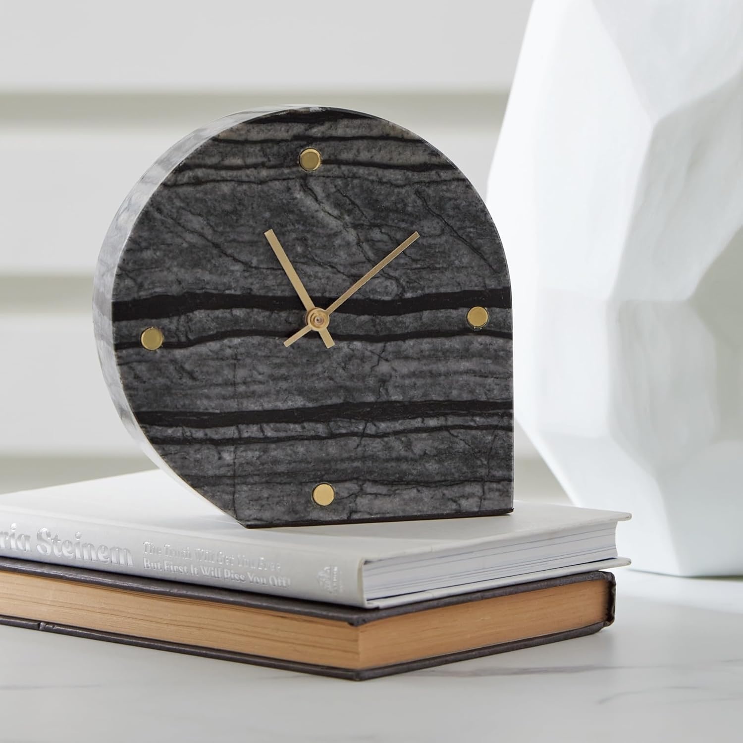 image:imageSignature Design by Ashley Janmour Minimalist Marble Analog Table Clock Set of 2 Black amp Gold