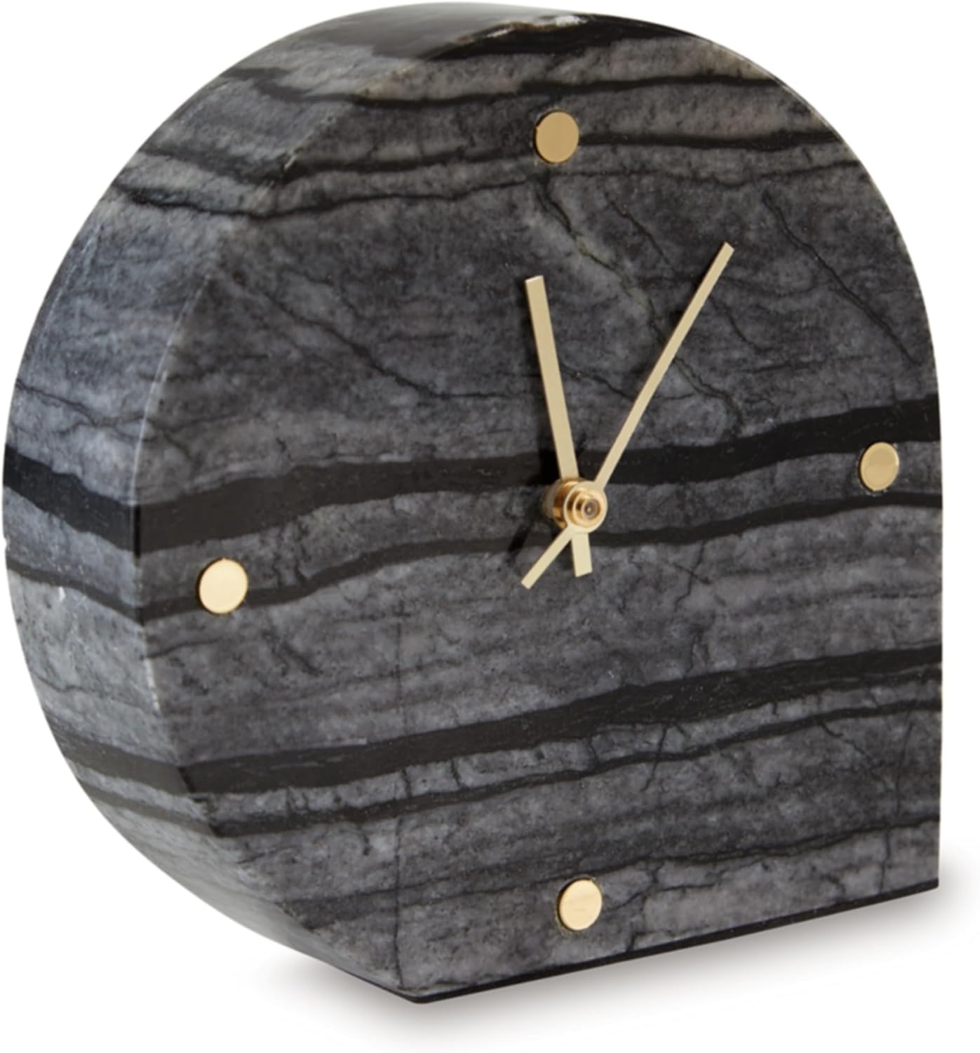 image:imageSignature Design by Ashley Janmour Minimalist Marble Analog Table Clock Set of 2 Black amp Gold