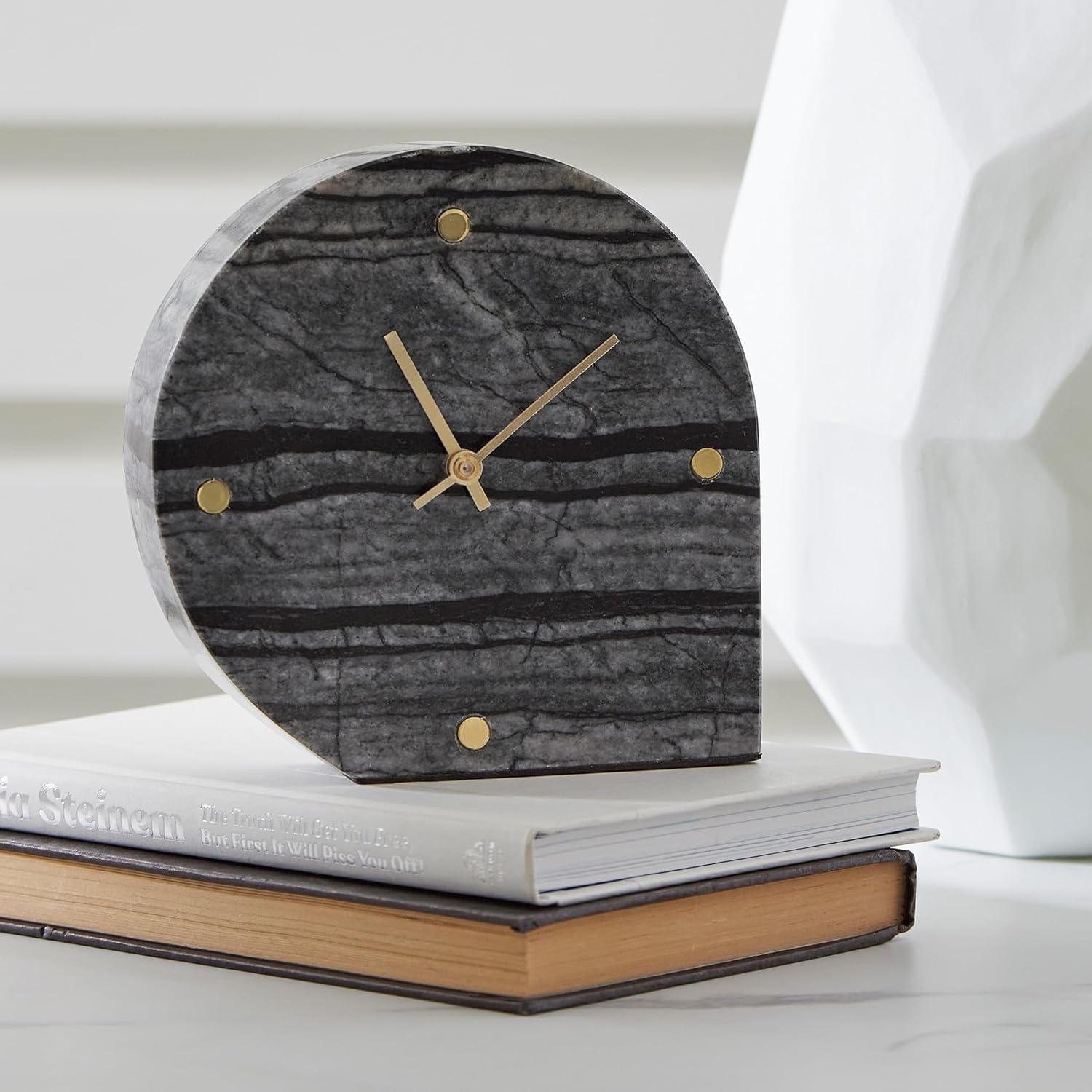 image:imageSignature Design by Ashley Janmour Minimalist Marble Analog Table Clock Set of 2 Black amp Gold