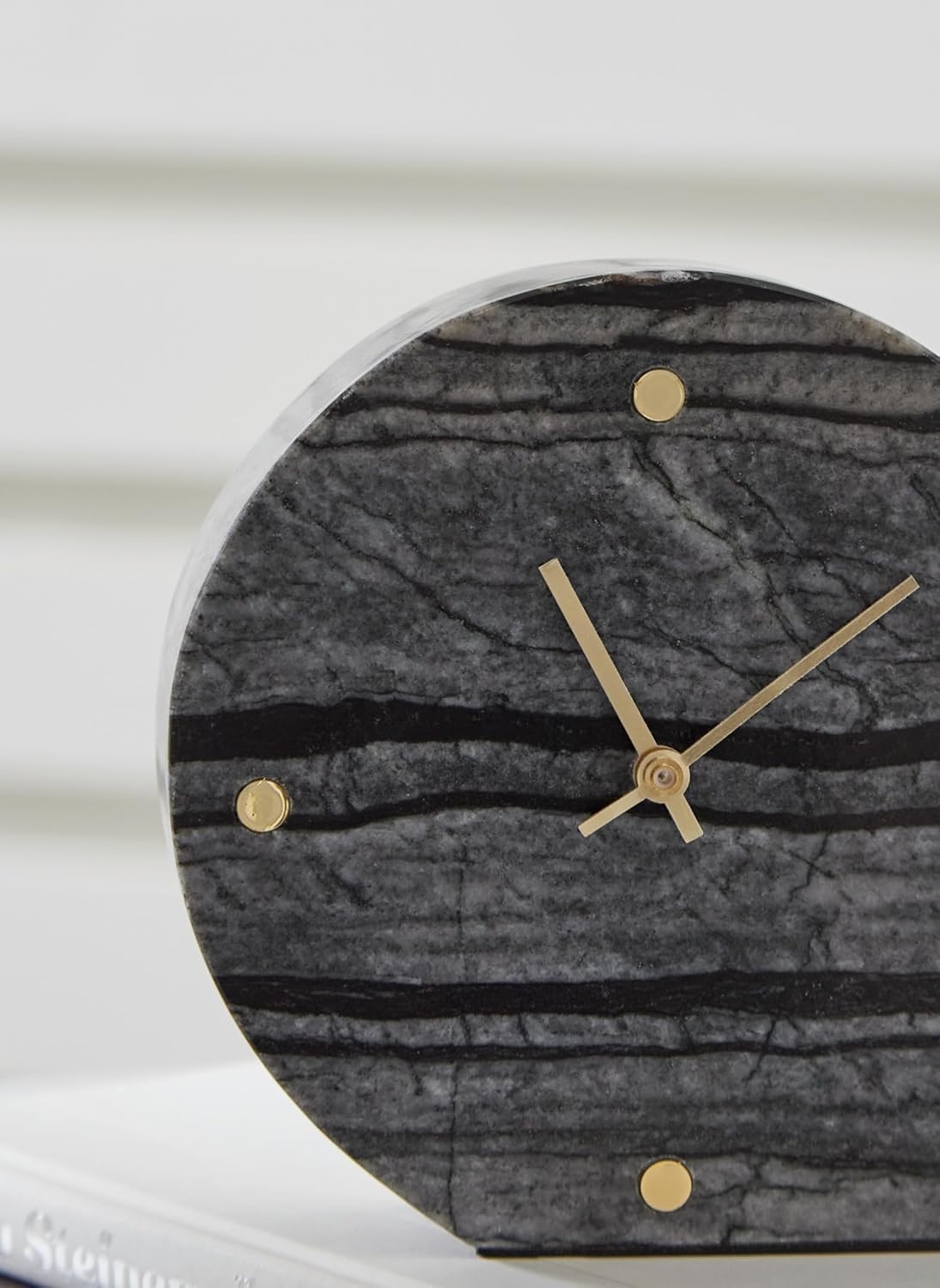 image:imageSignature Design by Ashley Janmour Minimalist Marble Analog Table Clock Set of 2 Black amp Gold