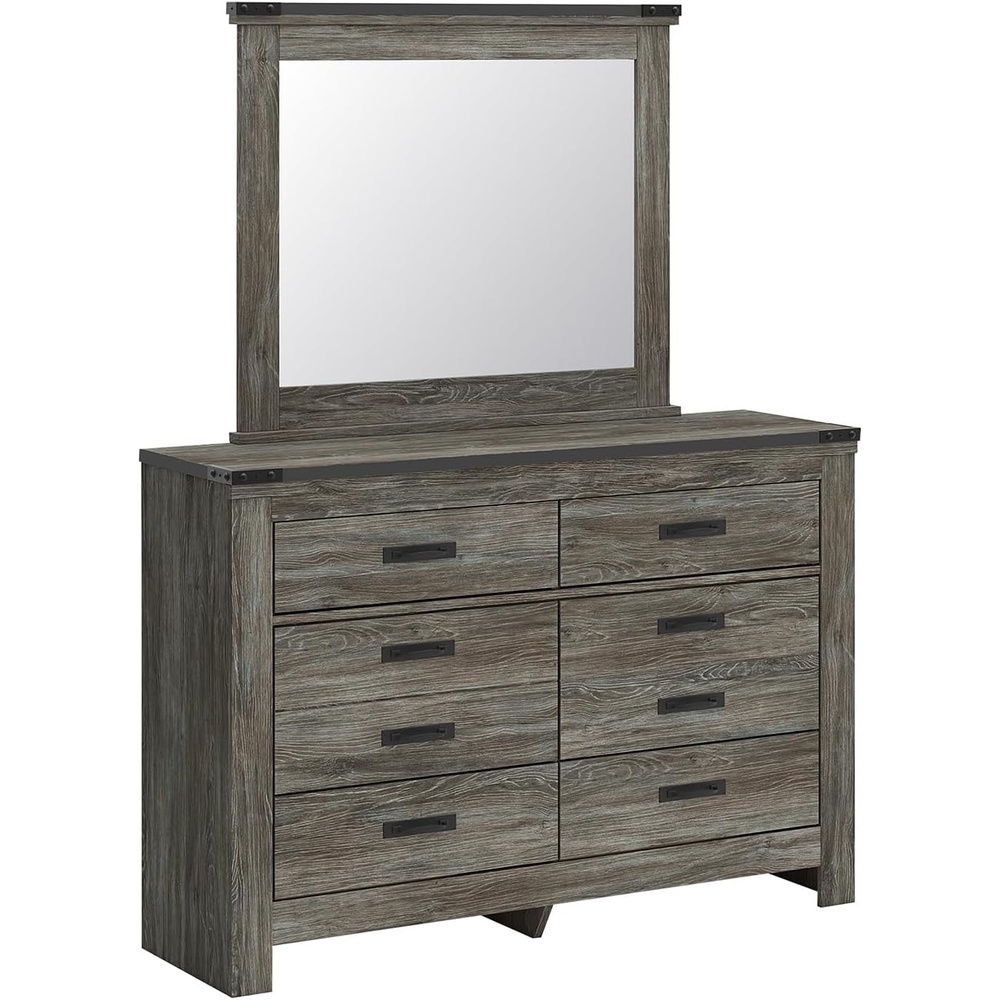 image:imageSignature Design by Ashley Frandern Dresser with Mirror 8 SmoothGliding Drawers Engineered Wood Storage for Bedroom Rustic Warm Gray Oak Grain 545 Wide