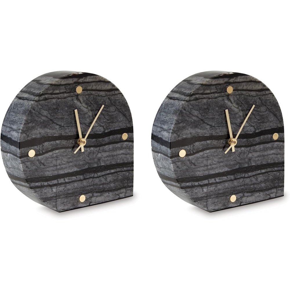 image:imageSignature Design by Ashley Janmour Minimalist Marble Analog Table Clock Set of 2 Black amp Gold