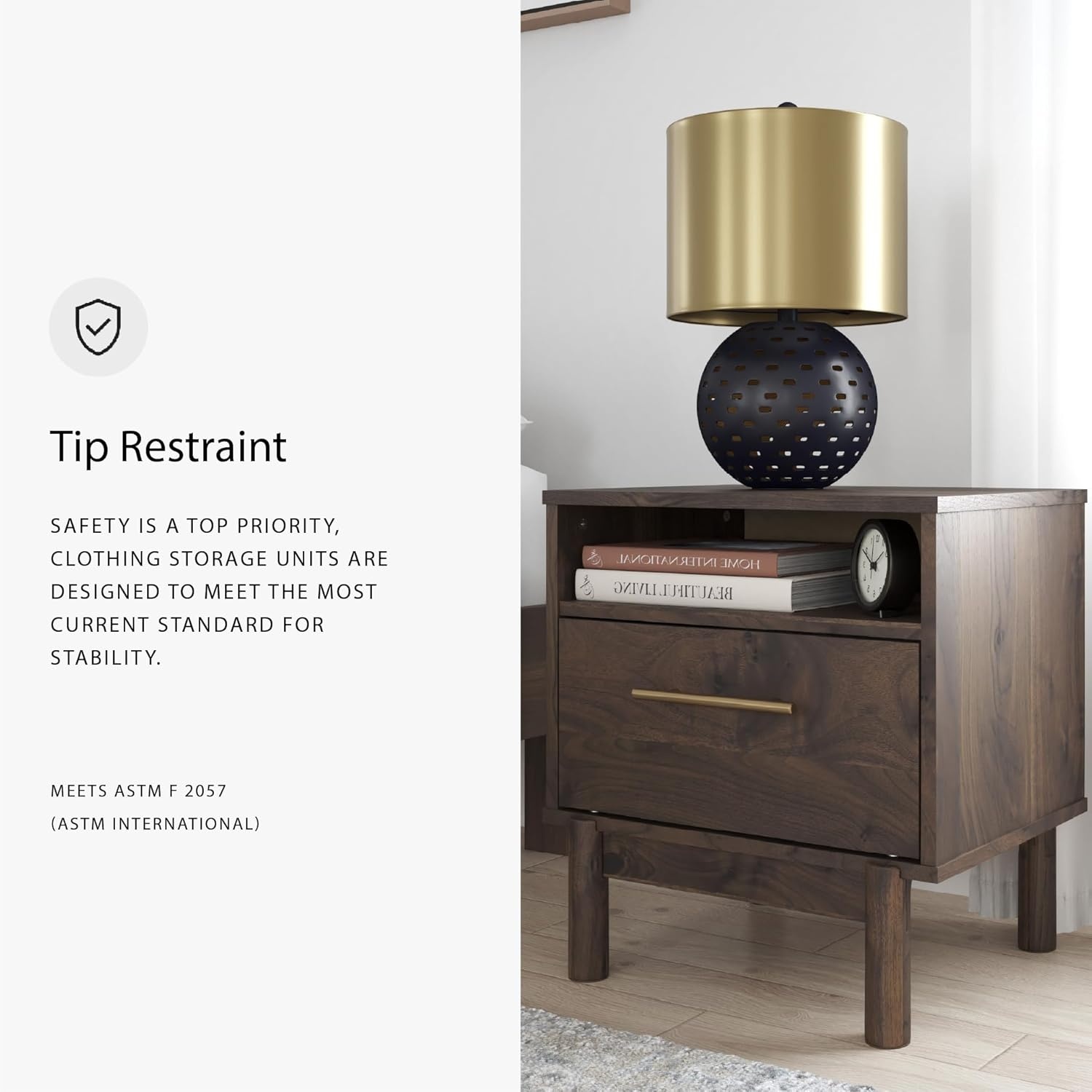 image:imageSignature Design by Ashley Calverson Rustic 2Drawer Nightstand with Storage and Bar Pulls Dark BrownBrown