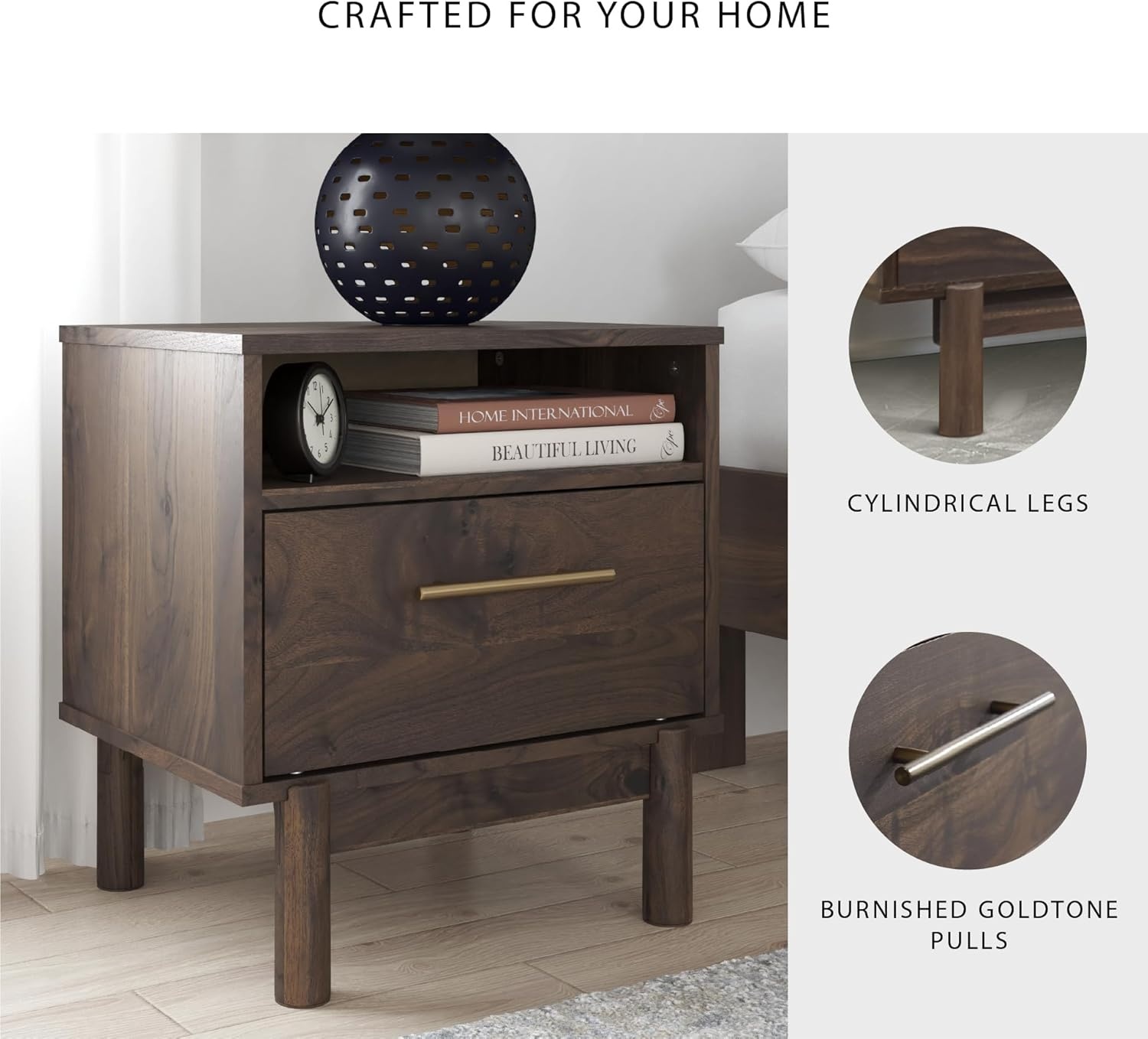 image:imageSignature Design by Ashley Calverson Rustic 2Drawer Nightstand with Storage and Bar Pulls Dark BrownBrown