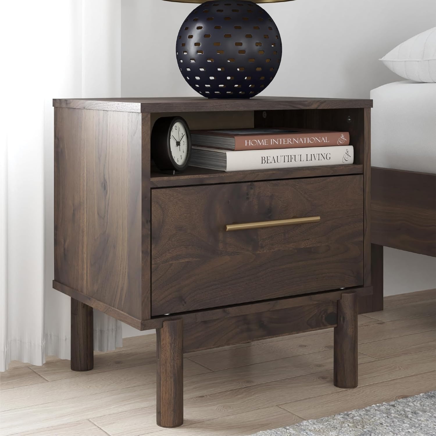 image:imageSignature Design by Ashley Calverson Rustic 2Drawer Nightstand with Storage and Bar Pulls Dark BrownBrown