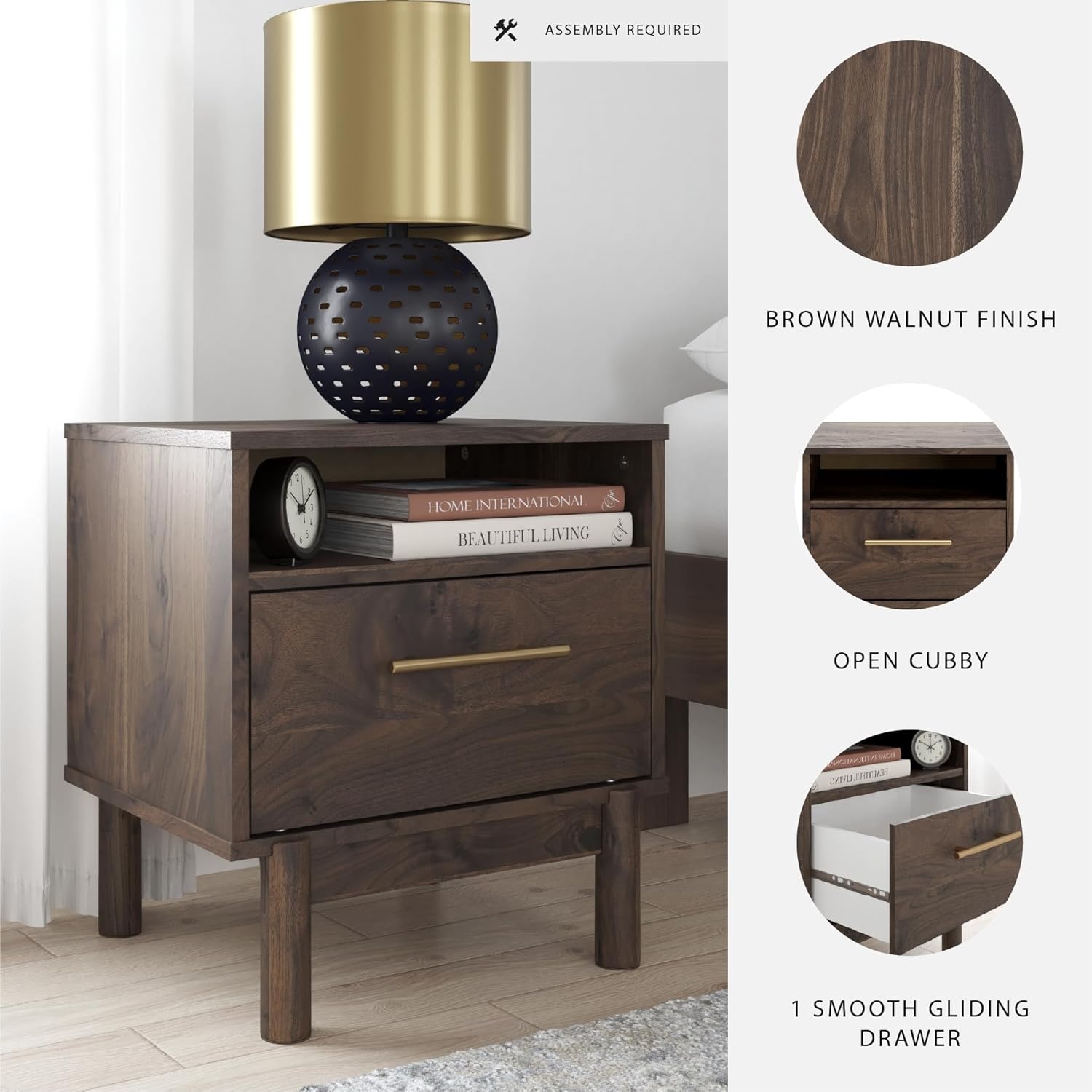 image:imageSignature Design by Ashley Calverson Rustic 2Drawer Nightstand with Storage and Bar Pulls Dark BrownBrown