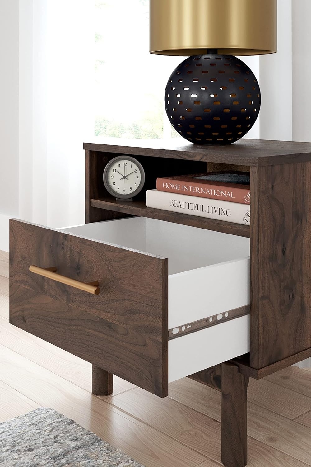 image:imageSignature Design by Ashley Calverson Rustic 2Drawer Nightstand with Storage and Bar Pulls Dark BrownBrown
