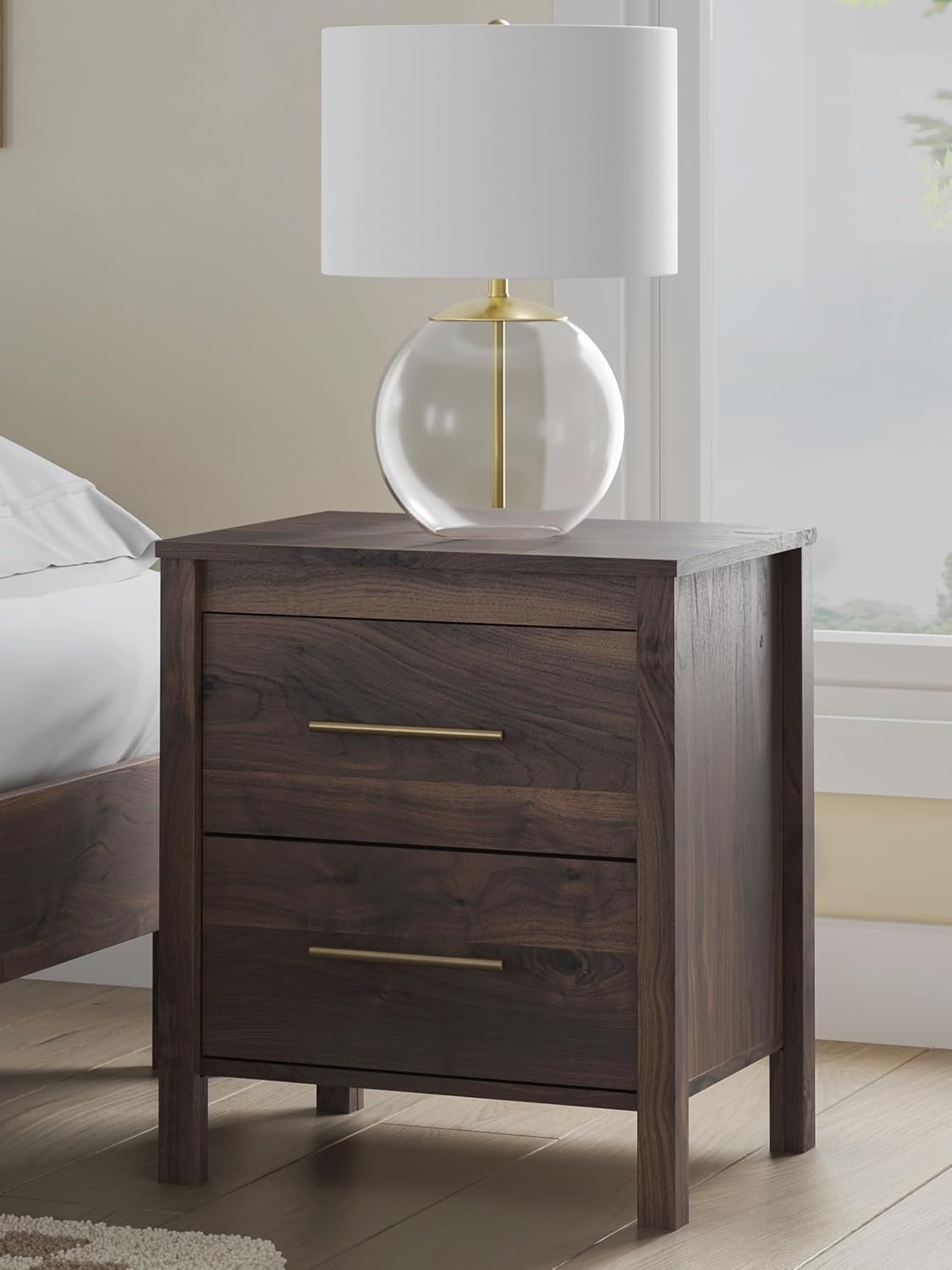 image:imageSignature Design by Ashley Calverson Rustic 2Drawer Nightstand with Storage and Bar Pulls Dark BrownMocha
