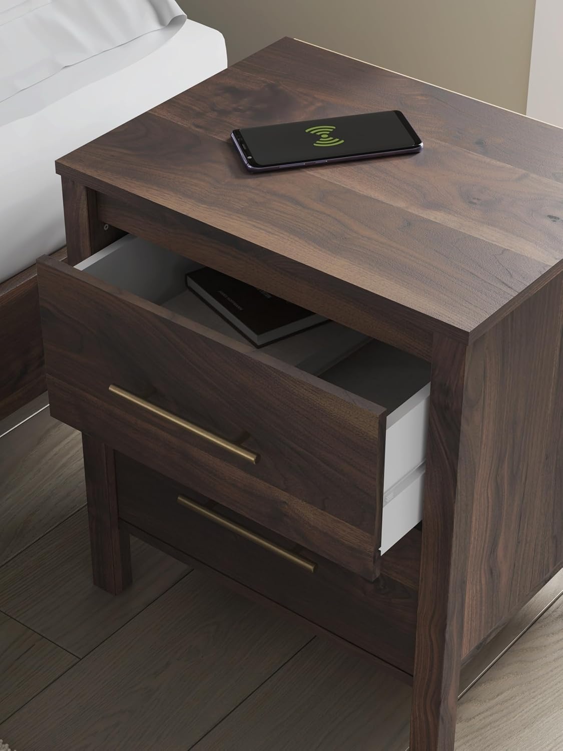 image:imageSignature Design by Ashley Calverson Rustic 2Drawer Nightstand with Storage and Bar Pulls Dark BrownMocha