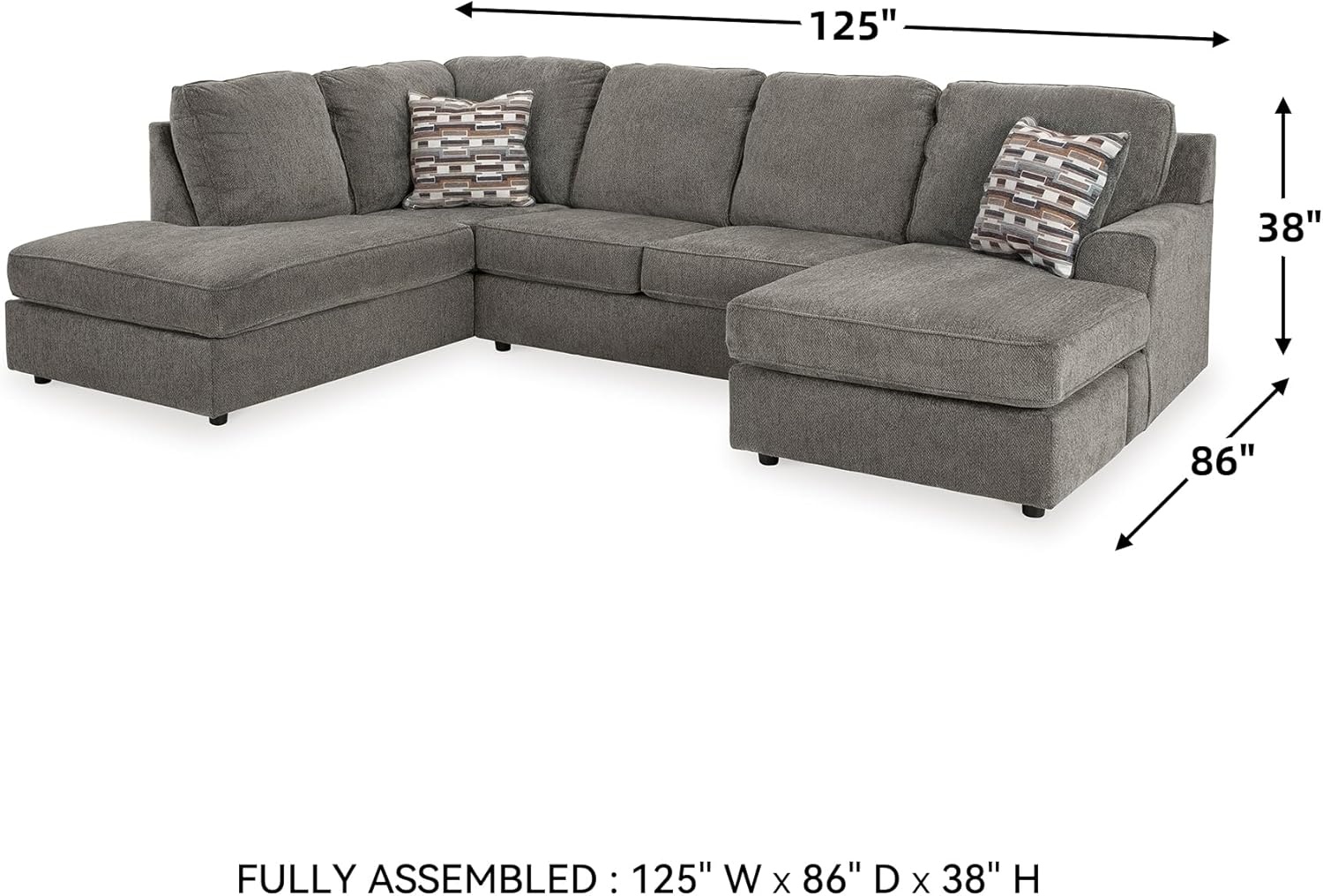 image:imageSignature Design by Ashley OPhannon Casual RightArm Facing Herringbone Chenille 2Piece Sectional with Chaise Loose Seat Cushions and 2 Throw Pillows GrayGrey