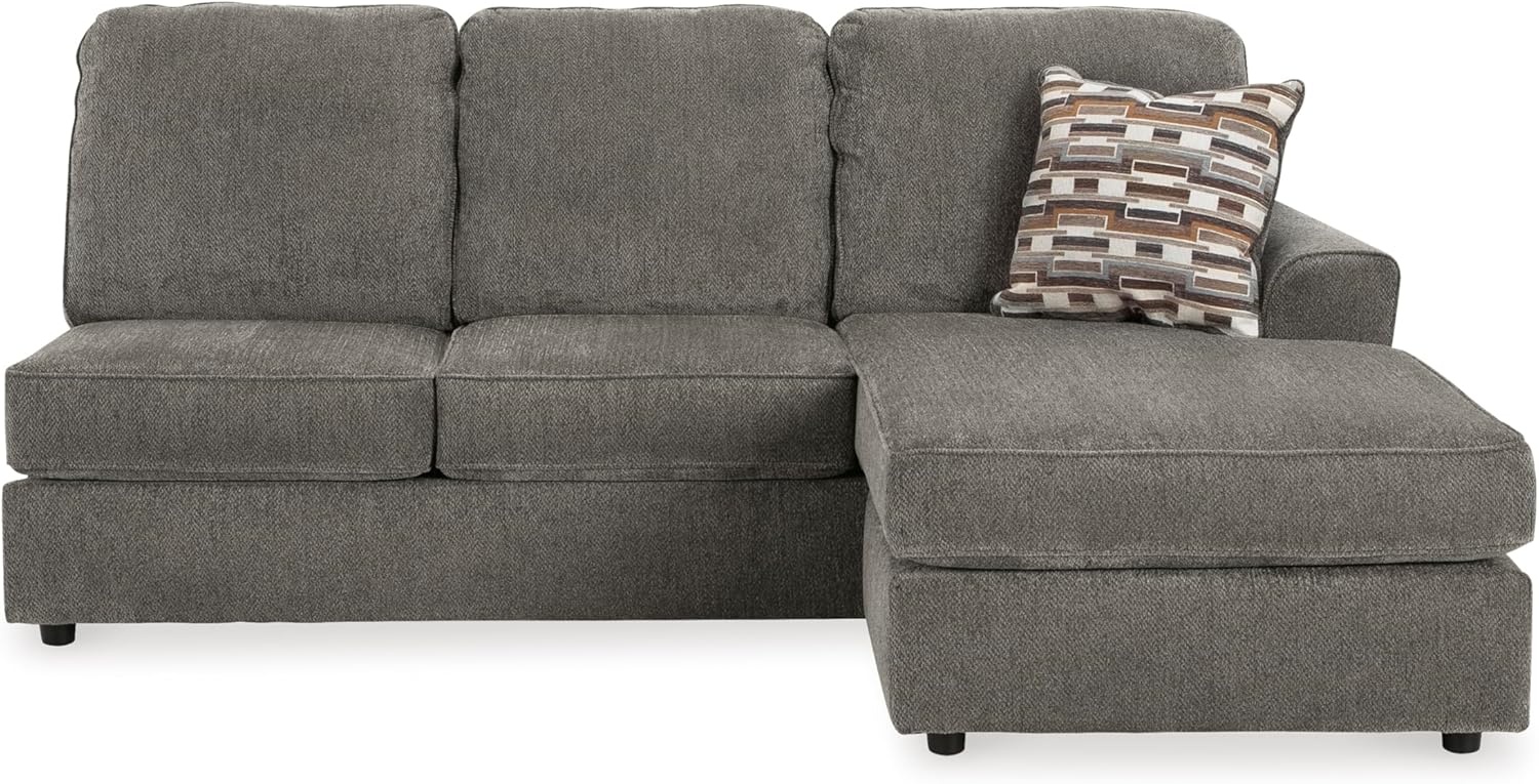 image:imageSignature Design by Ashley OPhannon Casual RightArm Facing Herringbone Chenille 2Piece Sectional with Chaise Loose Seat Cushions and 2 Throw Pillows GrayGrey