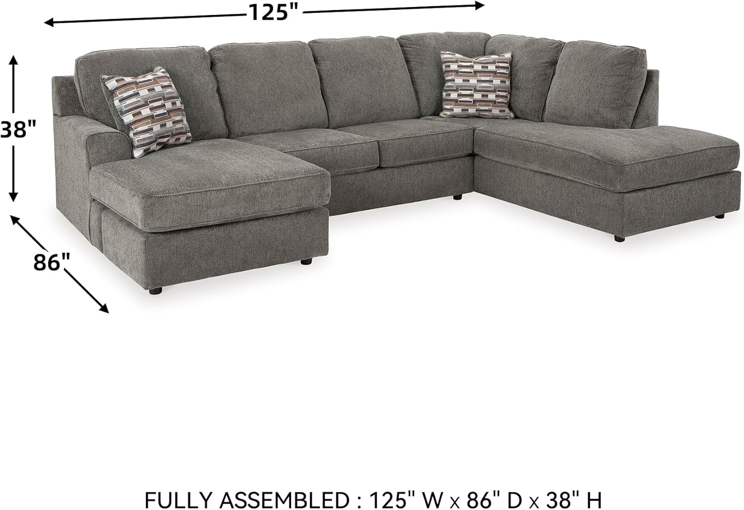 image:imageSignature Design by Ashley OPhannon Casual RightArm Facing Herringbone Chenille 2Piece Sectional with Chaise Loose Seat Cushions and 2 Throw Pillows GrayGrey