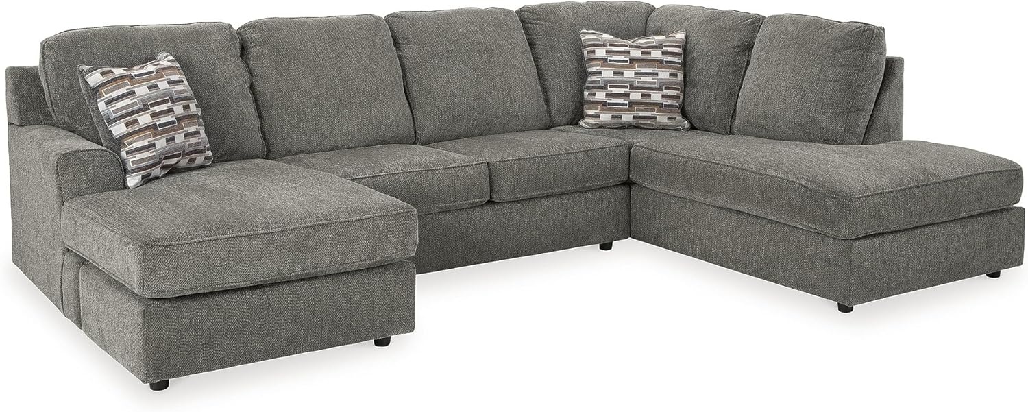image:imageSignature Design by Ashley OPhannon Casual RightArm Facing Herringbone Chenille 2Piece Sectional with Chaise Loose Seat Cushions and 2 Throw Pillows GrayGrey