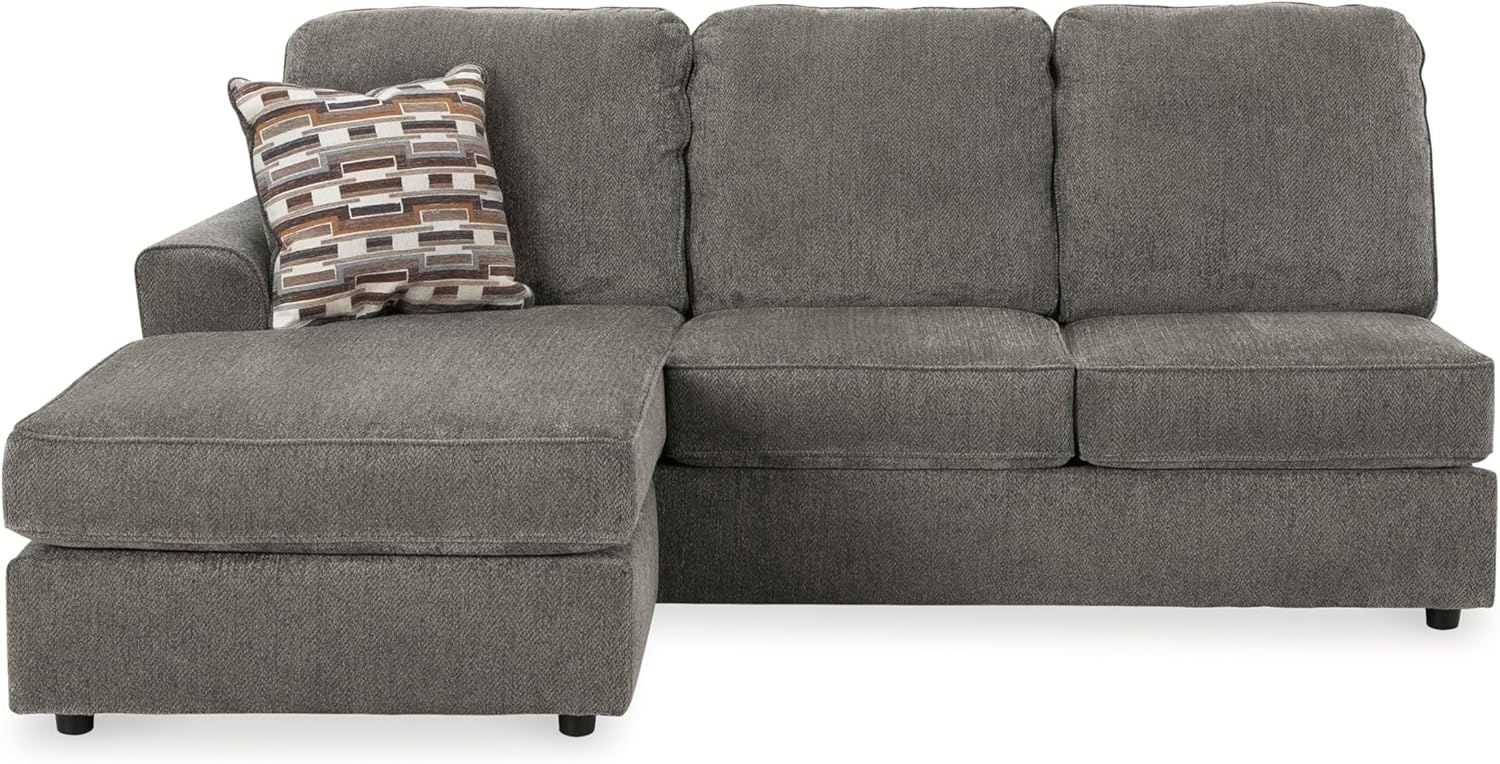 image:imageSignature Design by Ashley OPhannon Casual RightArm Facing Herringbone Chenille 2Piece Sectional with Chaise Loose Seat Cushions and 2 Throw Pillows GrayGrey