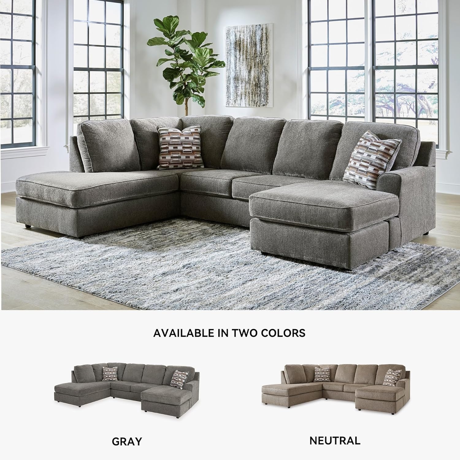 image:imageSignature Design by Ashley OPhannon Casual RightArm Facing Herringbone Chenille 2Piece Sectional with Chaise Loose Seat Cushions and 2 Throw Pillows GrayGrey