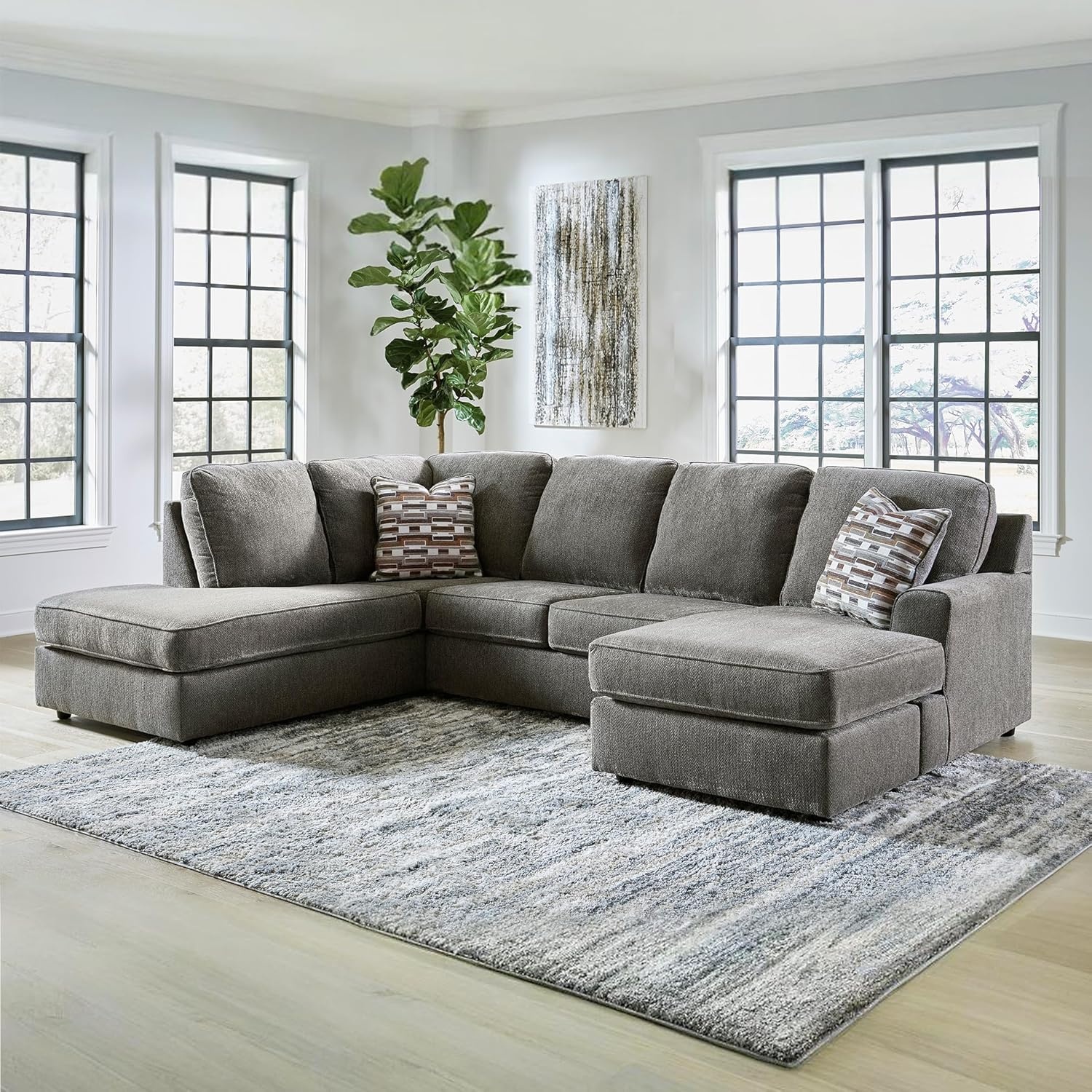 image:imageSignature Design by Ashley OPhannon Casual RightArm Facing Herringbone Chenille 2Piece Sectional with Chaise Loose Seat Cushions and 2 Throw Pillows GrayGrey