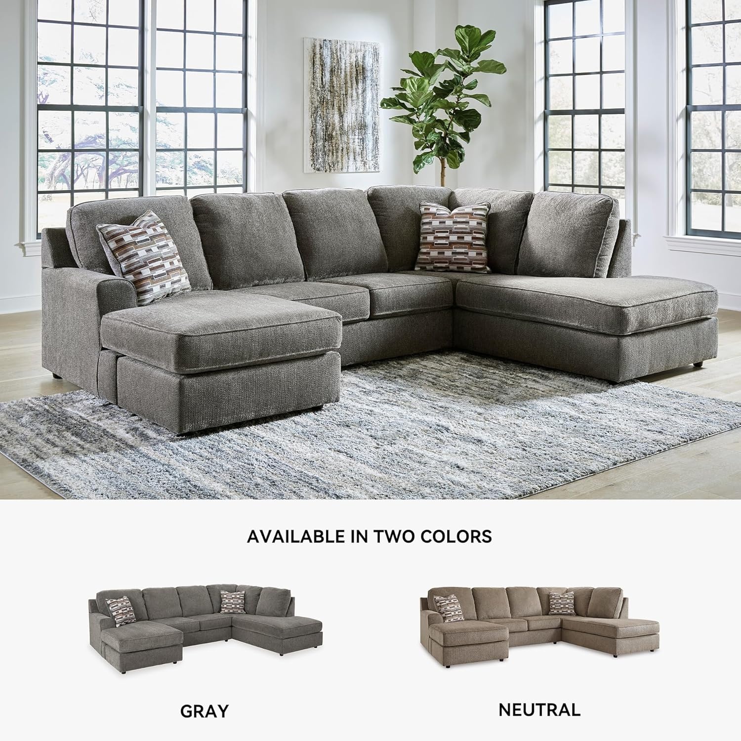 image:imageSignature Design by Ashley OPhannon Casual RightArm Facing Herringbone Chenille 2Piece Sectional with Chaise Loose Seat Cushions and 2 Throw Pillows GrayGrey