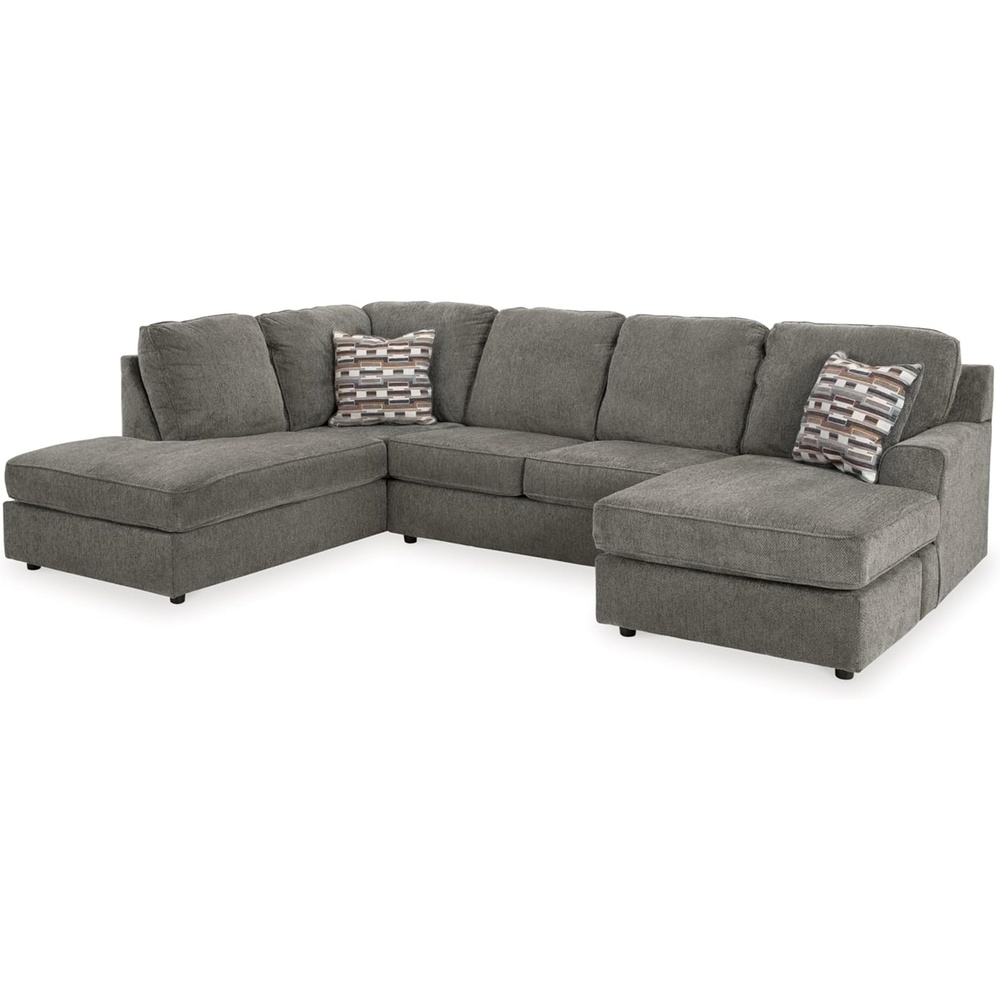 image:imageSignature Design by Ashley OPhannon Casual RightArm Facing Herringbone Chenille 2Piece Sectional with Chaise Loose Seat Cushions and 2 Throw Pillows GrayGrey