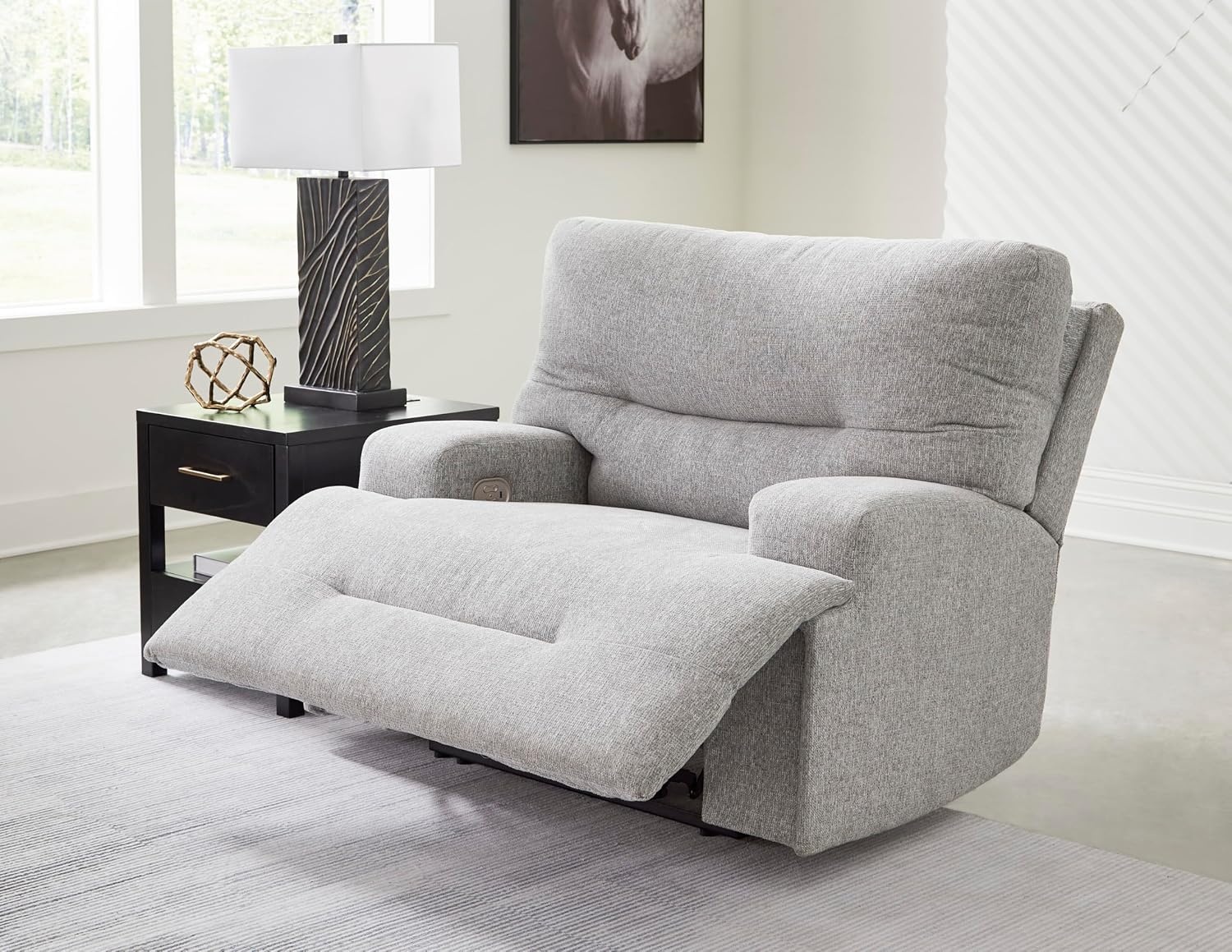 image:imageSignature Design by Ashley Acklen Place Contemporary Indoor ZeroGravity Stain Resistant Oversized Upholstered Power Recliner with Adjustable Headrest and USB Port Light GrayLight Gray