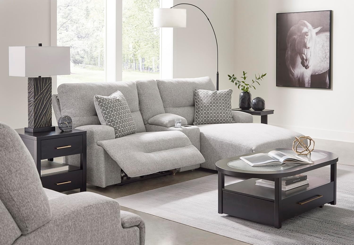 image:imageSignature Design by Ashley Acklen Place Contemporary Indoor ZeroGravity Stain Resistant Oversized Upholstered Power Recliner with Adjustable Headrest and USB Port Light GrayLight Gray