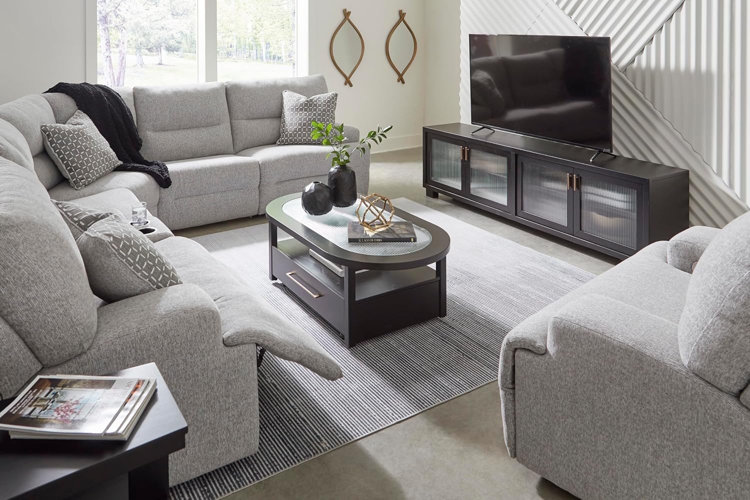 image:imageSignature Design by Ashley Acklen Place Contemporary Indoor ZeroGravity Stain Resistant Oversized Upholstered Power Recliner with Adjustable Headrest and USB Port Light GrayLight Gray