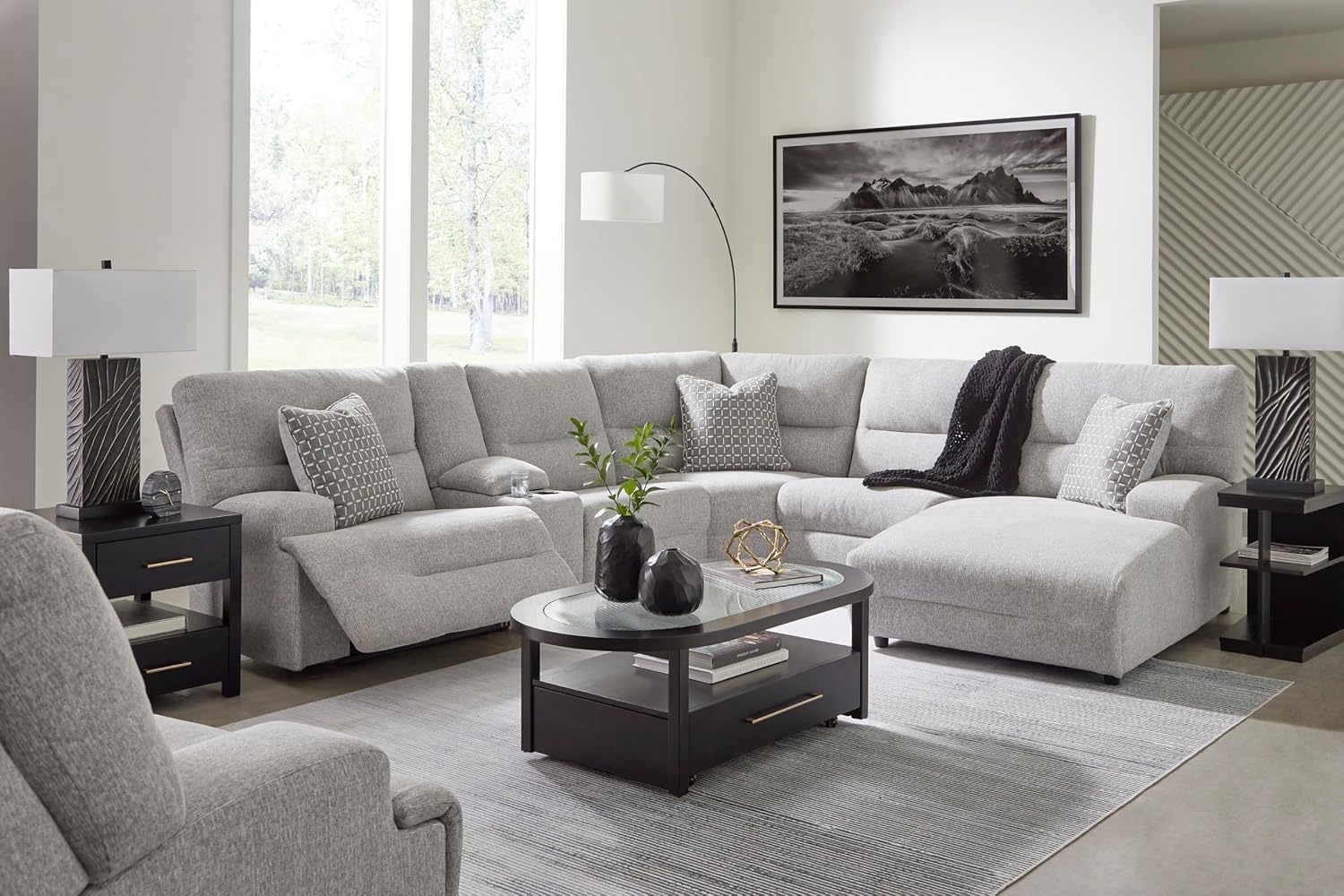 image:imageSignature Design by Ashley Acklen Place Contemporary Indoor ZeroGravity Stain Resistant Oversized Upholstered Power Recliner with Adjustable Headrest and USB Port Light GrayLight Gray