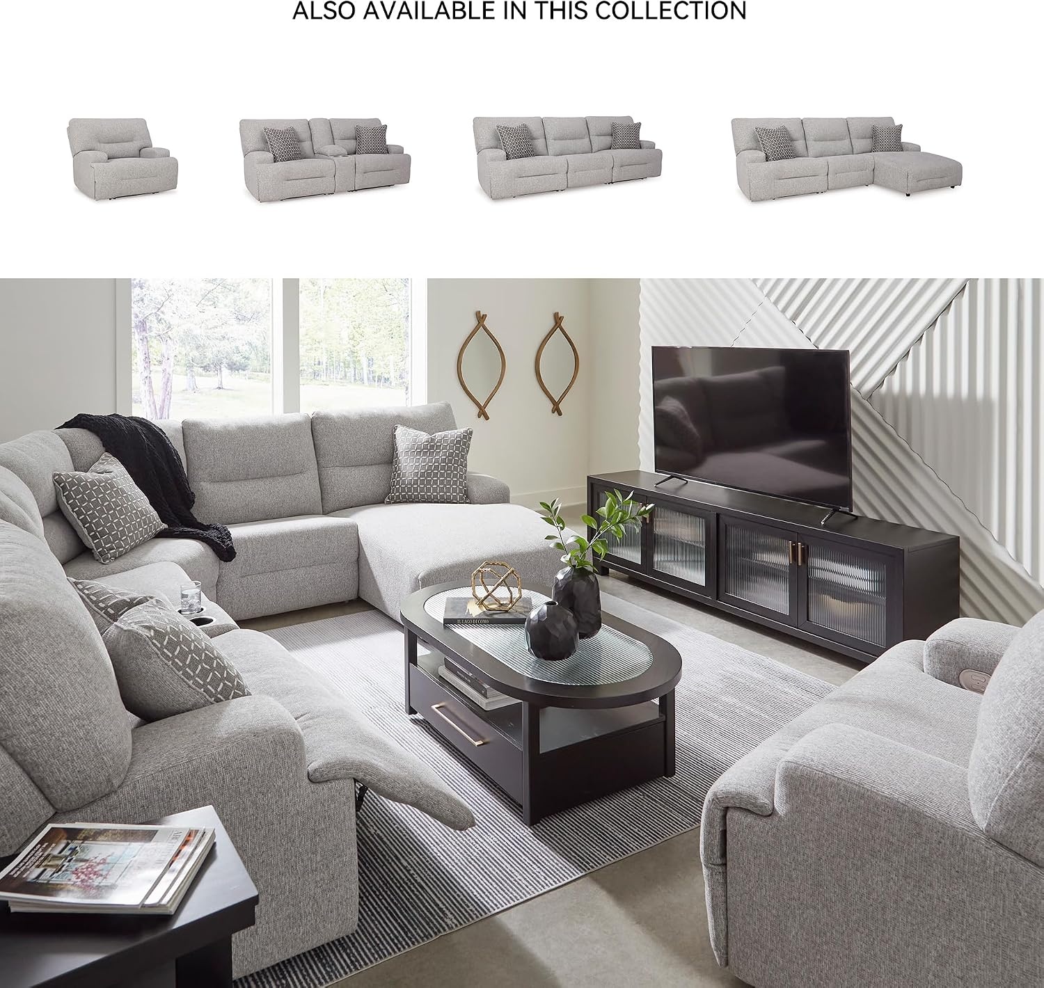 image:imageSignature Design by Ashley Acklen Place Contemporary Indoor ZeroGravity Stain Resistant Oversized Upholstered Power Recliner with Adjustable Headrest and USB Port Light GrayLight Gray