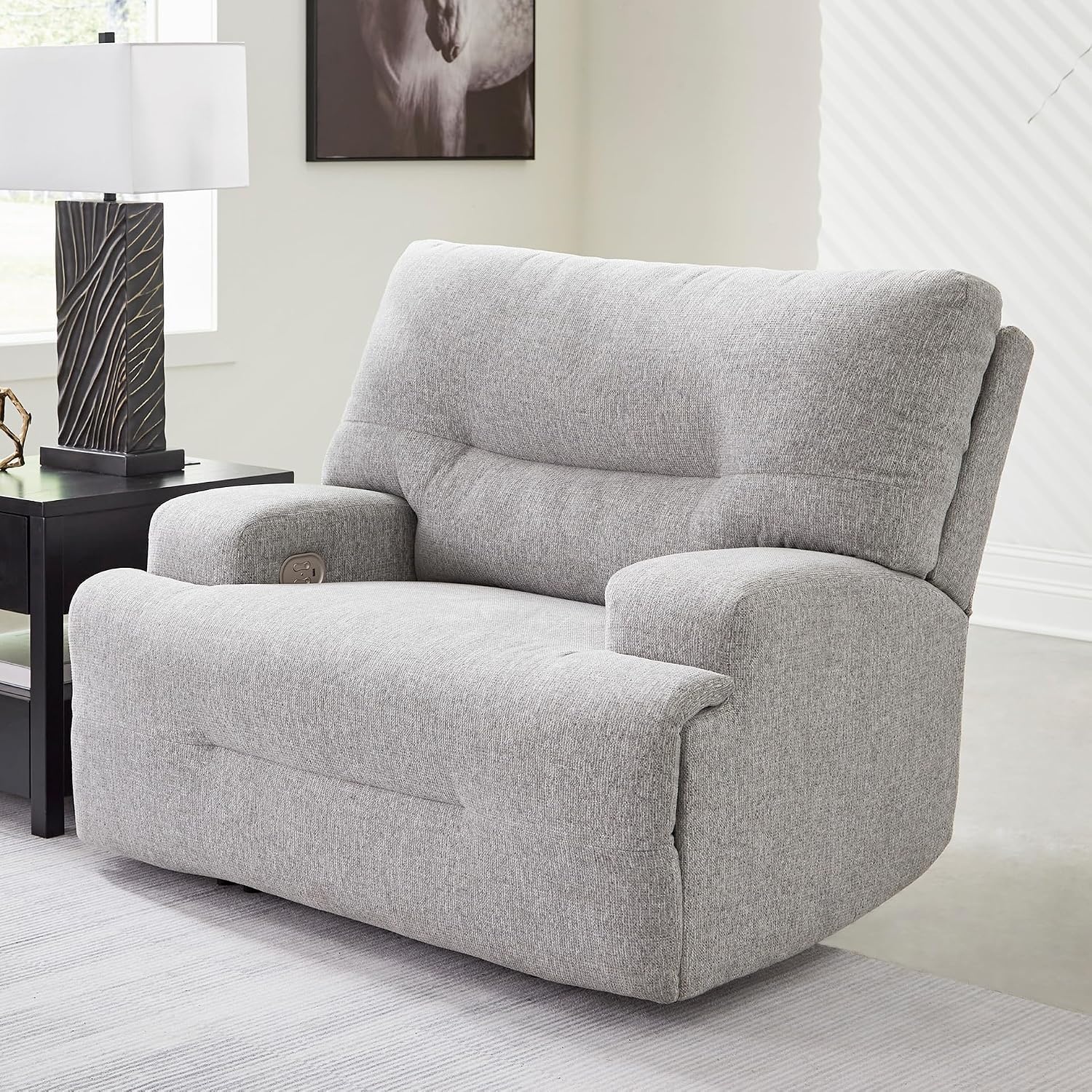 image:imageSignature Design by Ashley Acklen Place Contemporary Indoor ZeroGravity Stain Resistant Oversized Upholstered Power Recliner with Adjustable Headrest and USB Port Light GrayLight Gray