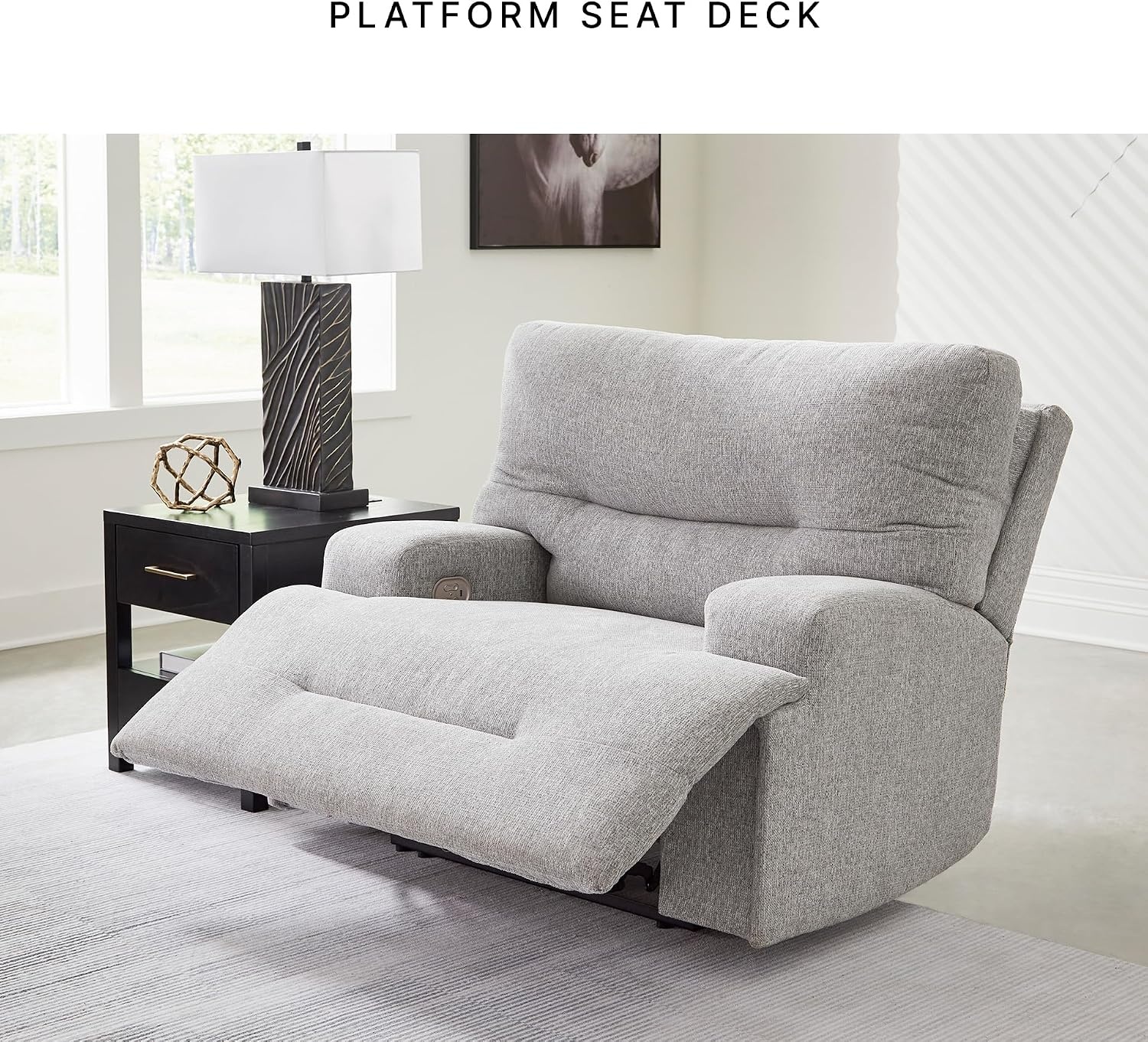 image:imageSignature Design by Ashley Acklen Place Contemporary Indoor ZeroGravity Stain Resistant Oversized Upholstered Power Recliner with Adjustable Headrest and USB Port Light GrayLight Gray