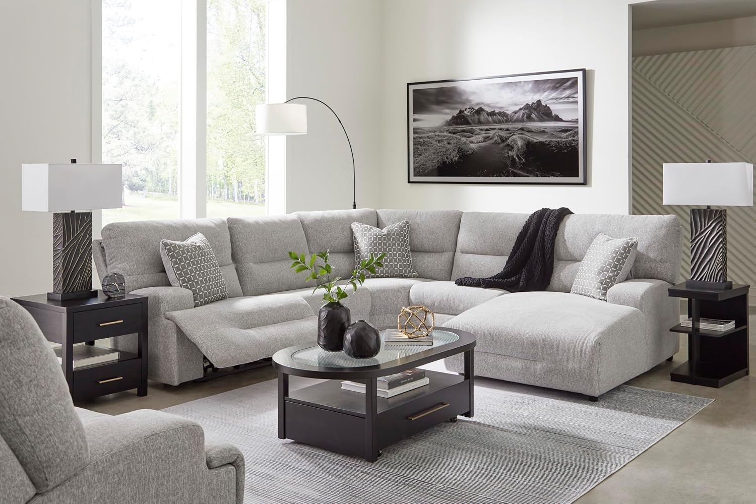 image:imageSignature Design by Ashley Acklen Place Contemporary Indoor ZeroGravity Stain Resistant Oversized Upholstered Power Recliner with Adjustable Headrest and USB Port Light GrayLight Gray