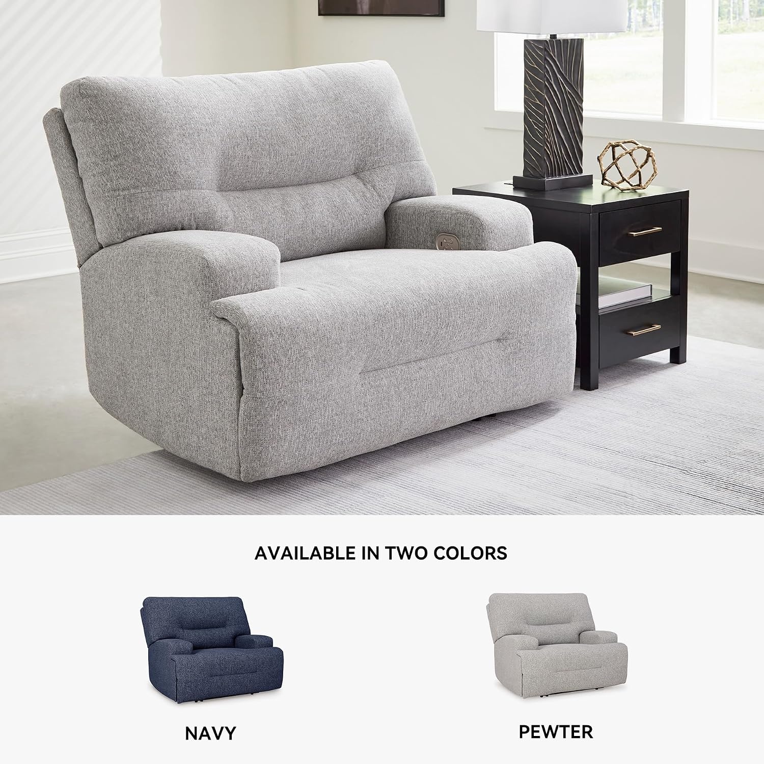 image:imageSignature Design by Ashley Acklen Place Contemporary Indoor ZeroGravity Stain Resistant Oversized Upholstered Power Recliner with Adjustable Headrest and USB Port Light GrayLight Gray