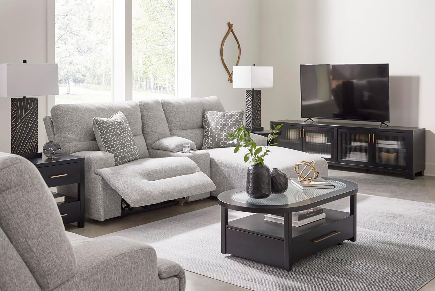 image:imageSignature Design by Ashley Acklen Place Contemporary Indoor ZeroGravity Stain Resistant Oversized Upholstered Power Recliner with Adjustable Headrest and USB Port Light GrayLight Gray