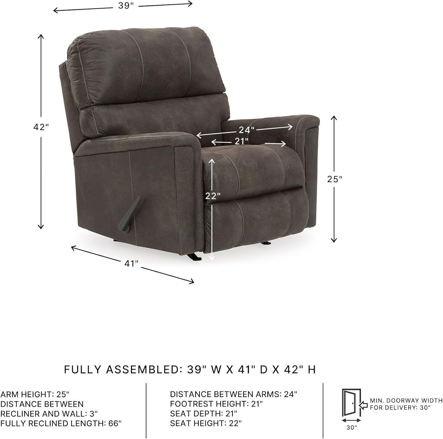 image:imageSignature Design by Ashley Navi Traditional Faux Leather Manual Rocker Recliner GrayGrey