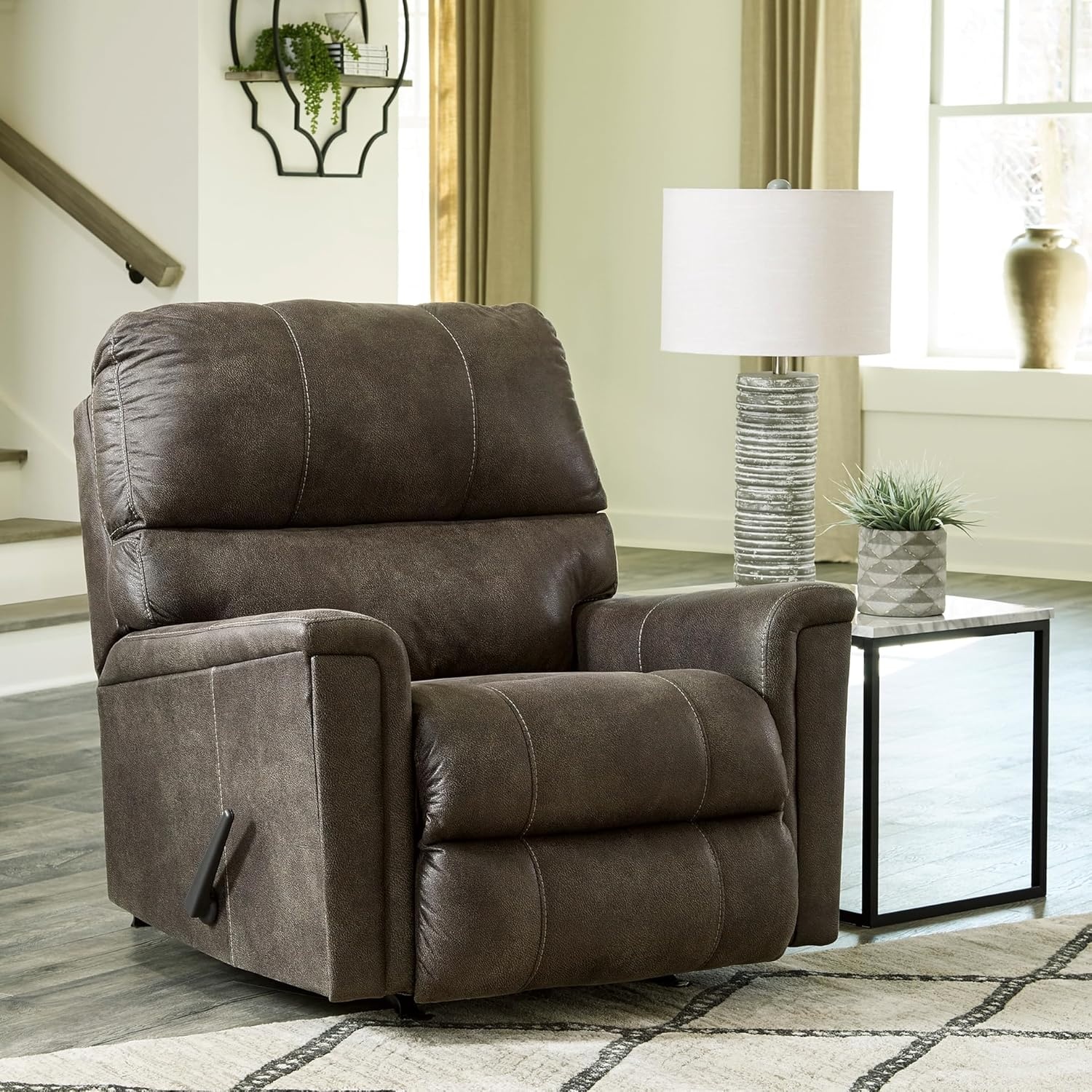image:imageSignature Design by Ashley Navi Traditional Faux Leather Manual Rocker Recliner GrayGrey